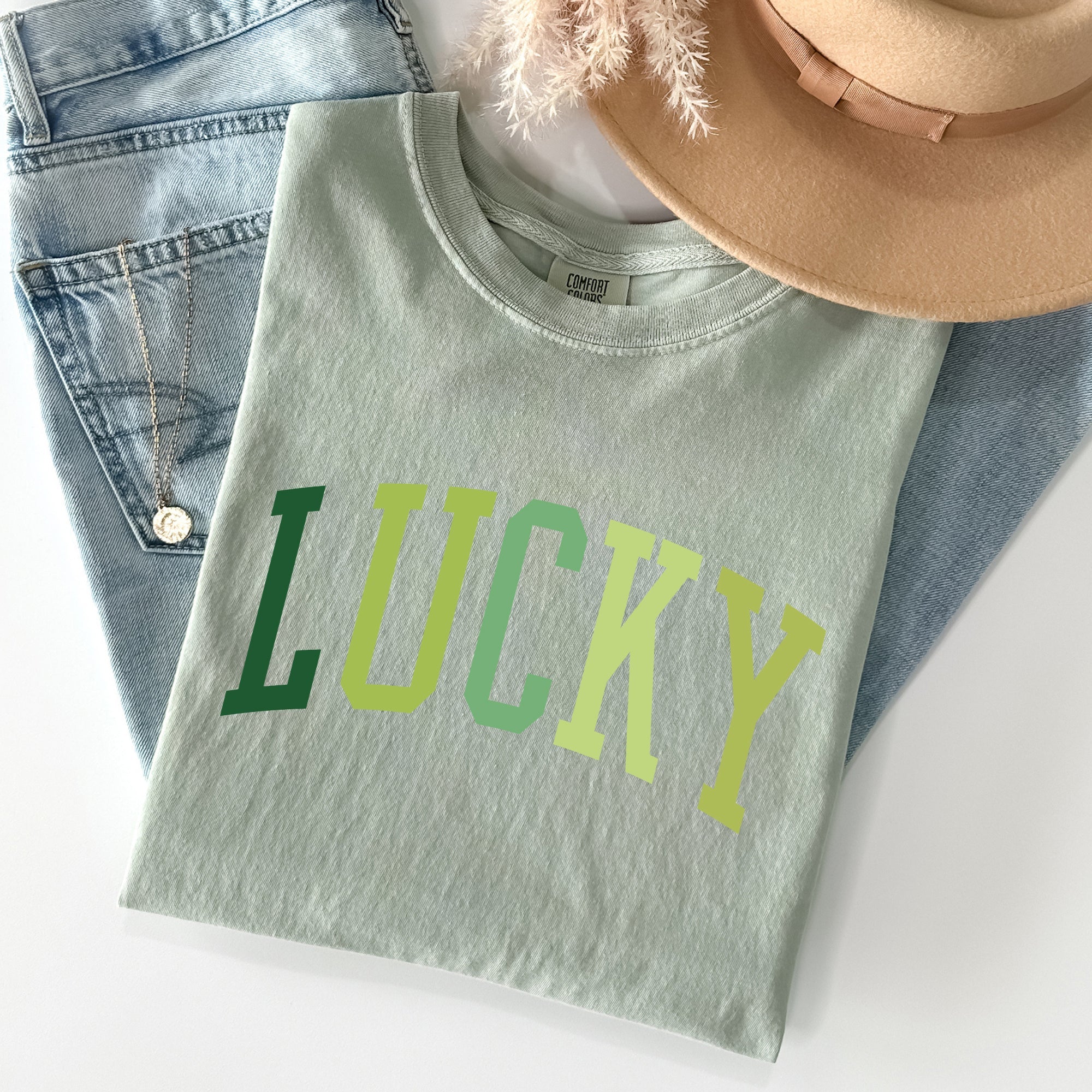 Lucky, Collegiate, St Patrick's Day Vintage Shamrock Celebration Edition Comfort Colors Tee