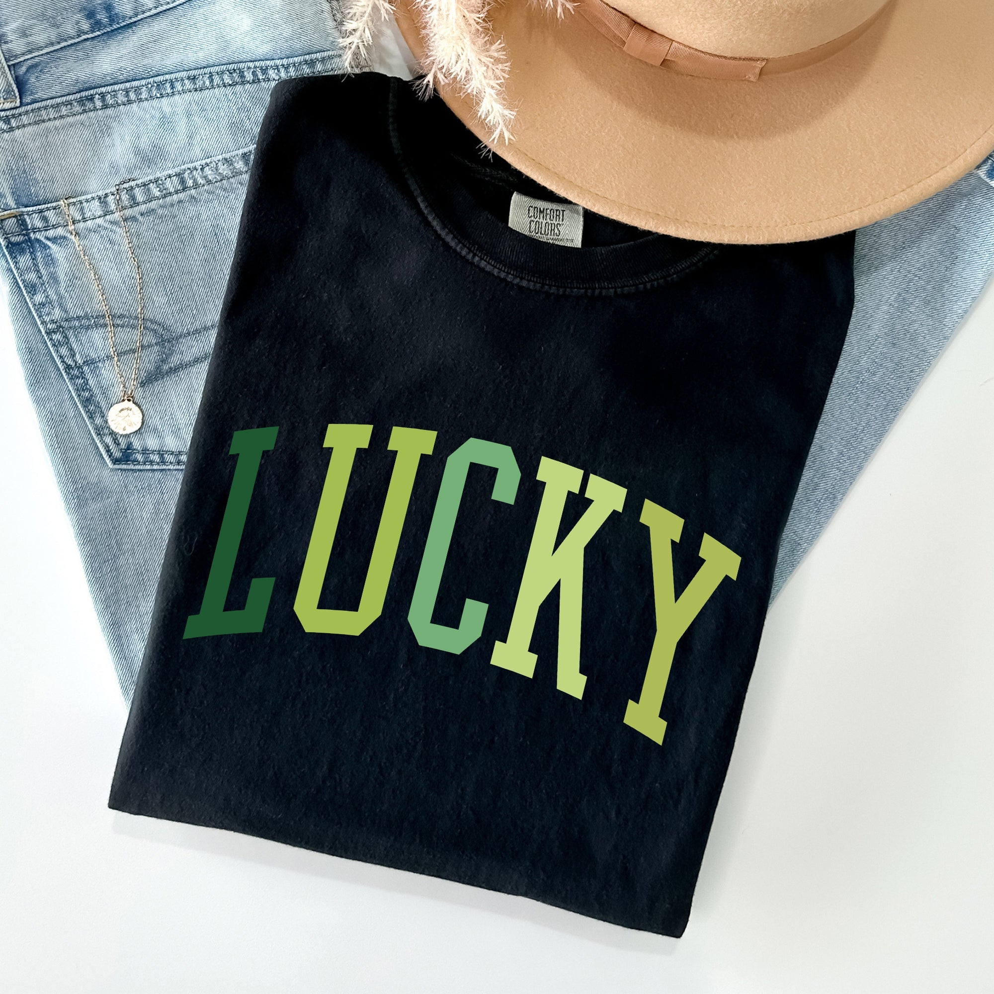 Lucky, Collegiate, St Patrick's Day Vintage Shamrock Celebration Edition Comfort Colors Tee