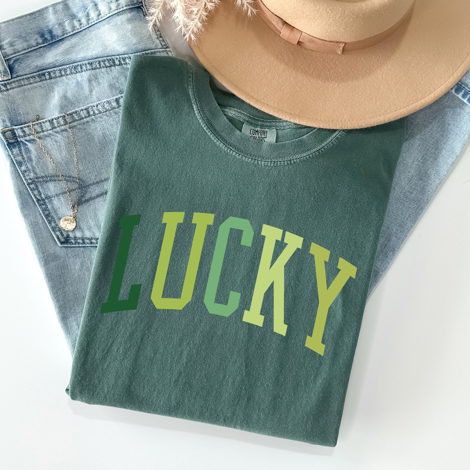 Lucky, Collegiate, St Patrick's Day Vintage Shamrock Celebration Edition Comfort Colors Tee