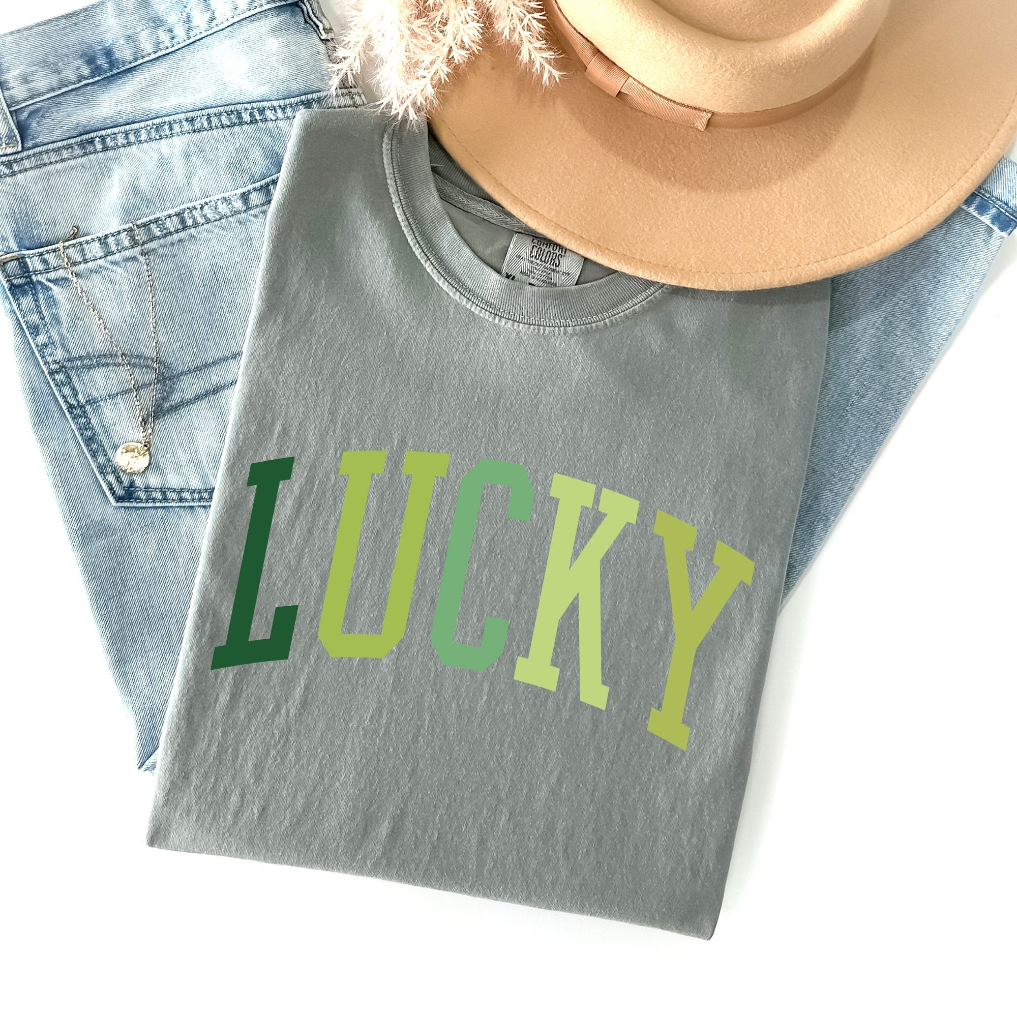 Lucky, Collegiate, St Patrick's Day Vintage Shamrock Celebration Edition Comfort Colors Tee