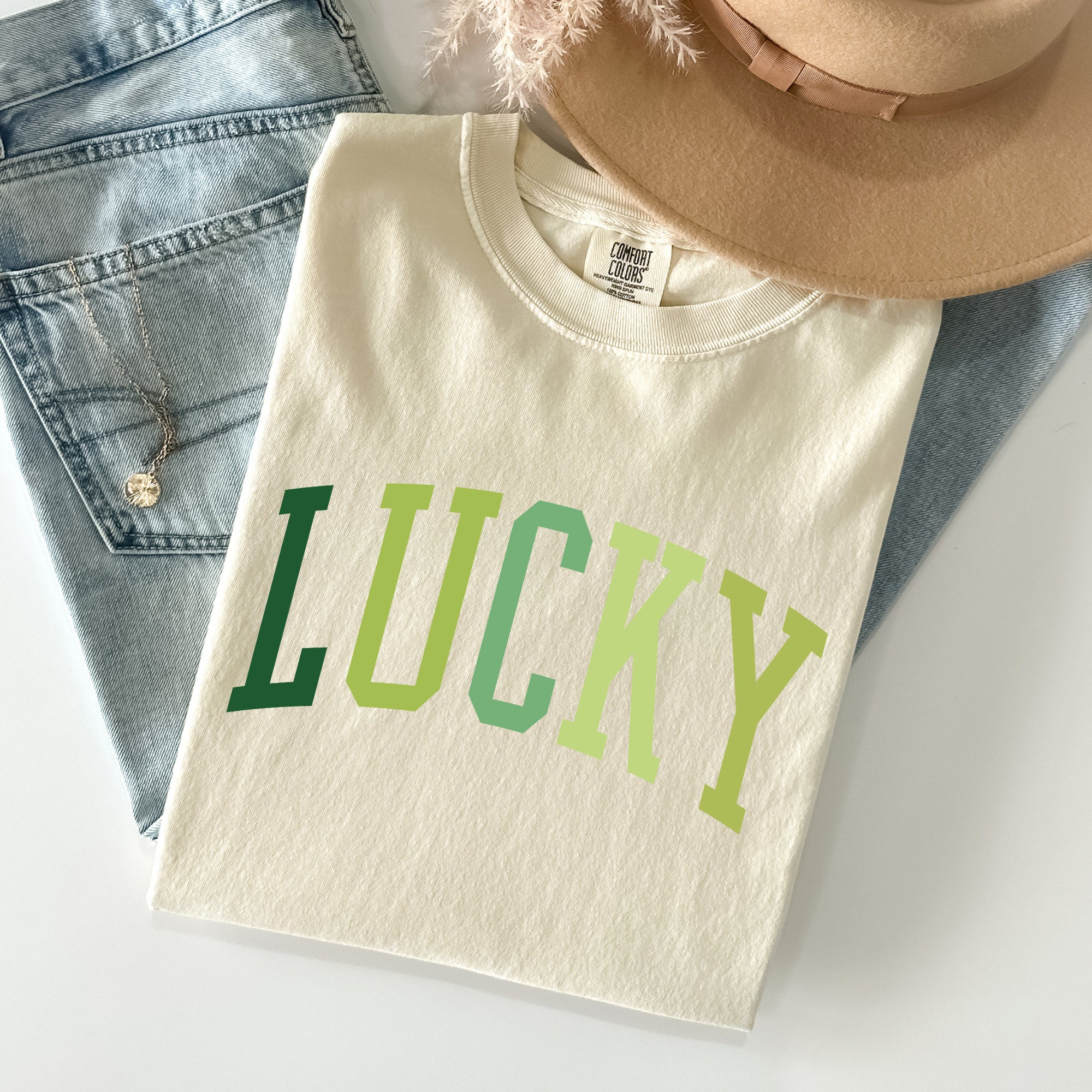 Lucky, Collegiate, St Patrick's Day Vintage Shamrock Celebration Edition Comfort Colors Tee