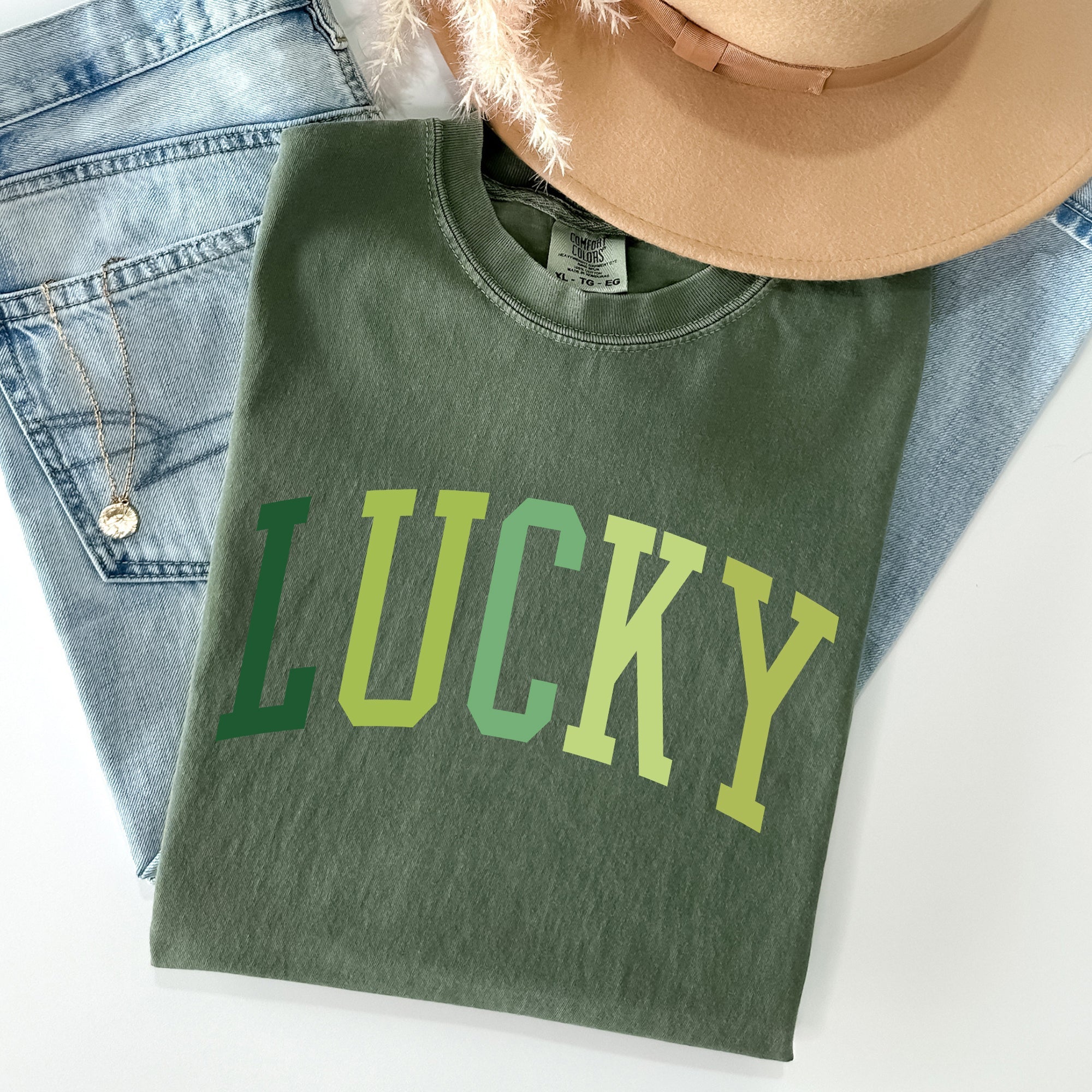 Lucky, Collegiate, St Patrick's Day Vintage Shamrock Celebration Edition Comfort Colors Tee