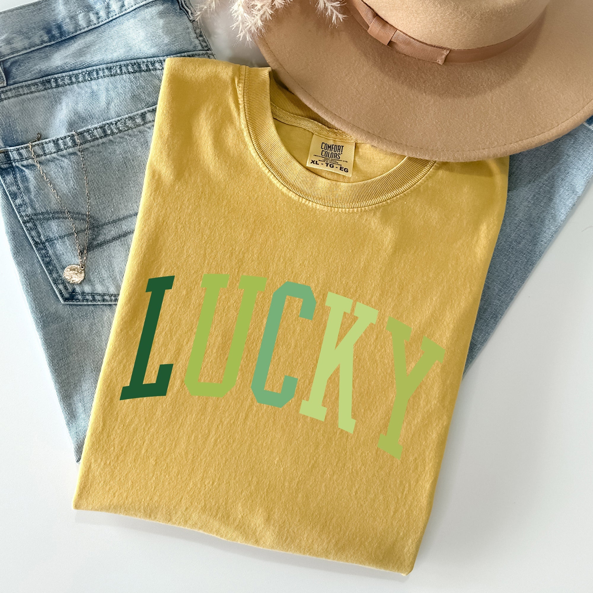 Lucky, Collegiate, St Patrick's Day Vintage Shamrock Celebration Edition Comfort Colors Tee