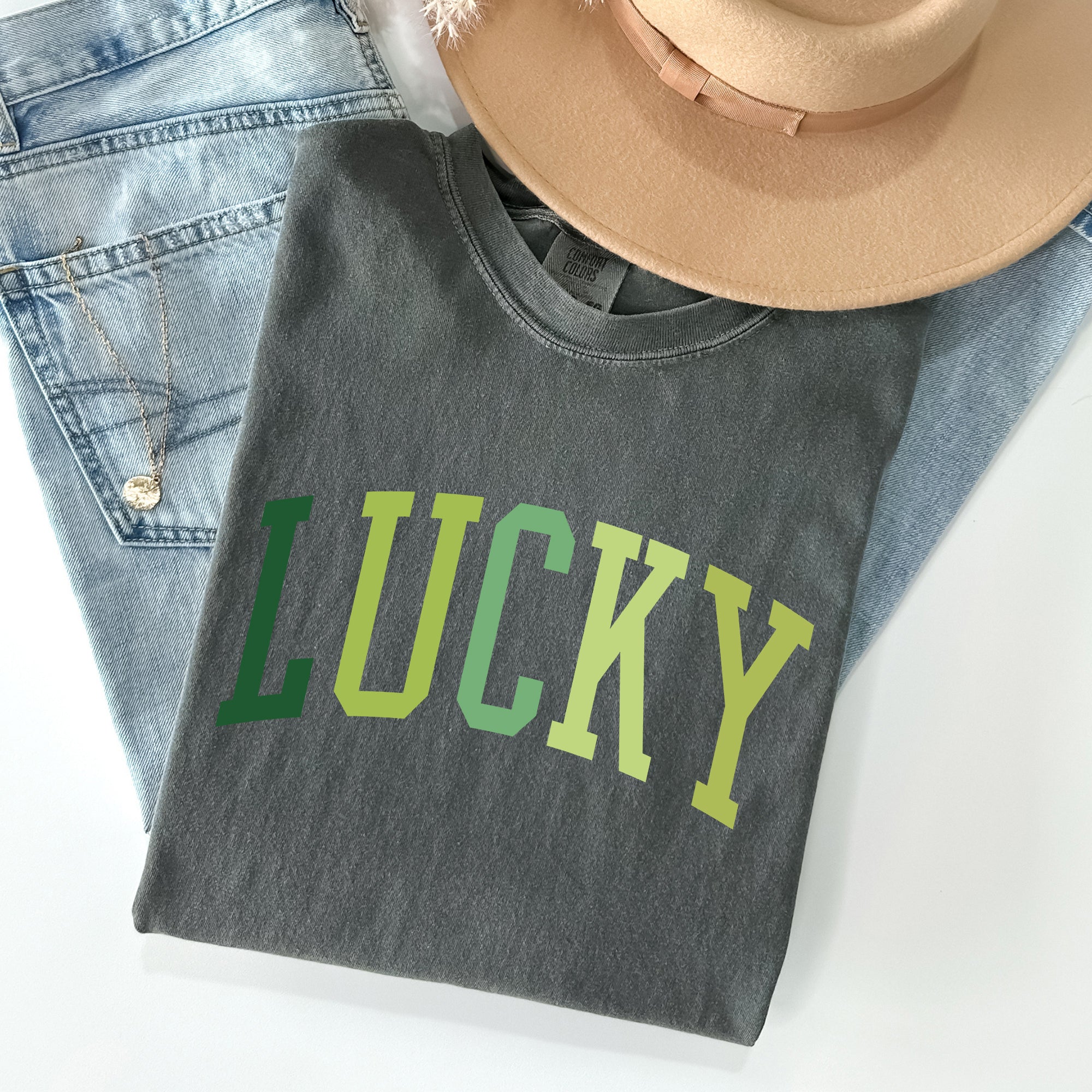 Lucky, Collegiate, St Patrick's Day Vintage Shamrock Celebration Edition Comfort Colors Tee