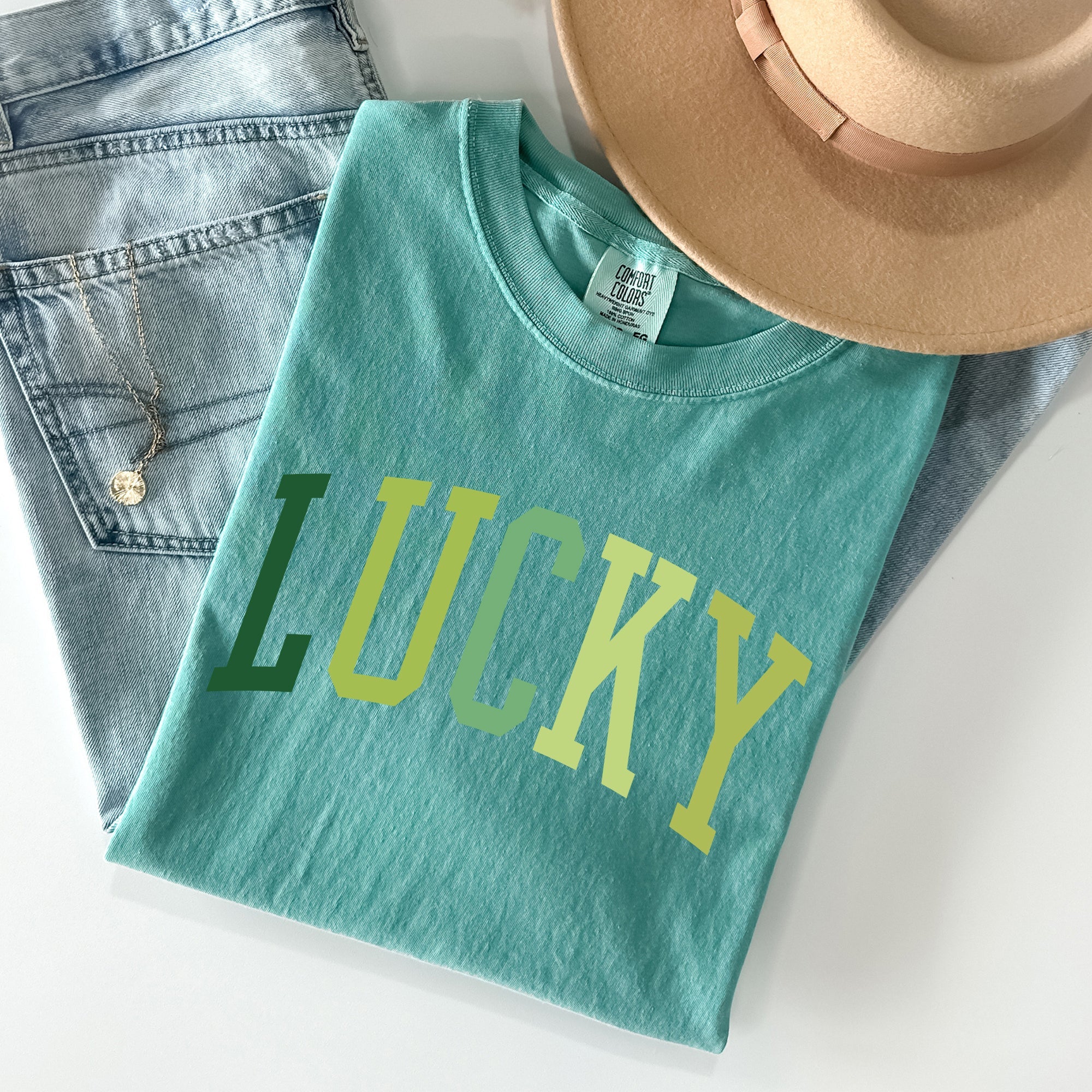 Lucky, Collegiate, St Patrick's Day Vintage Shamrock Celebration Edition Comfort Colors Tee