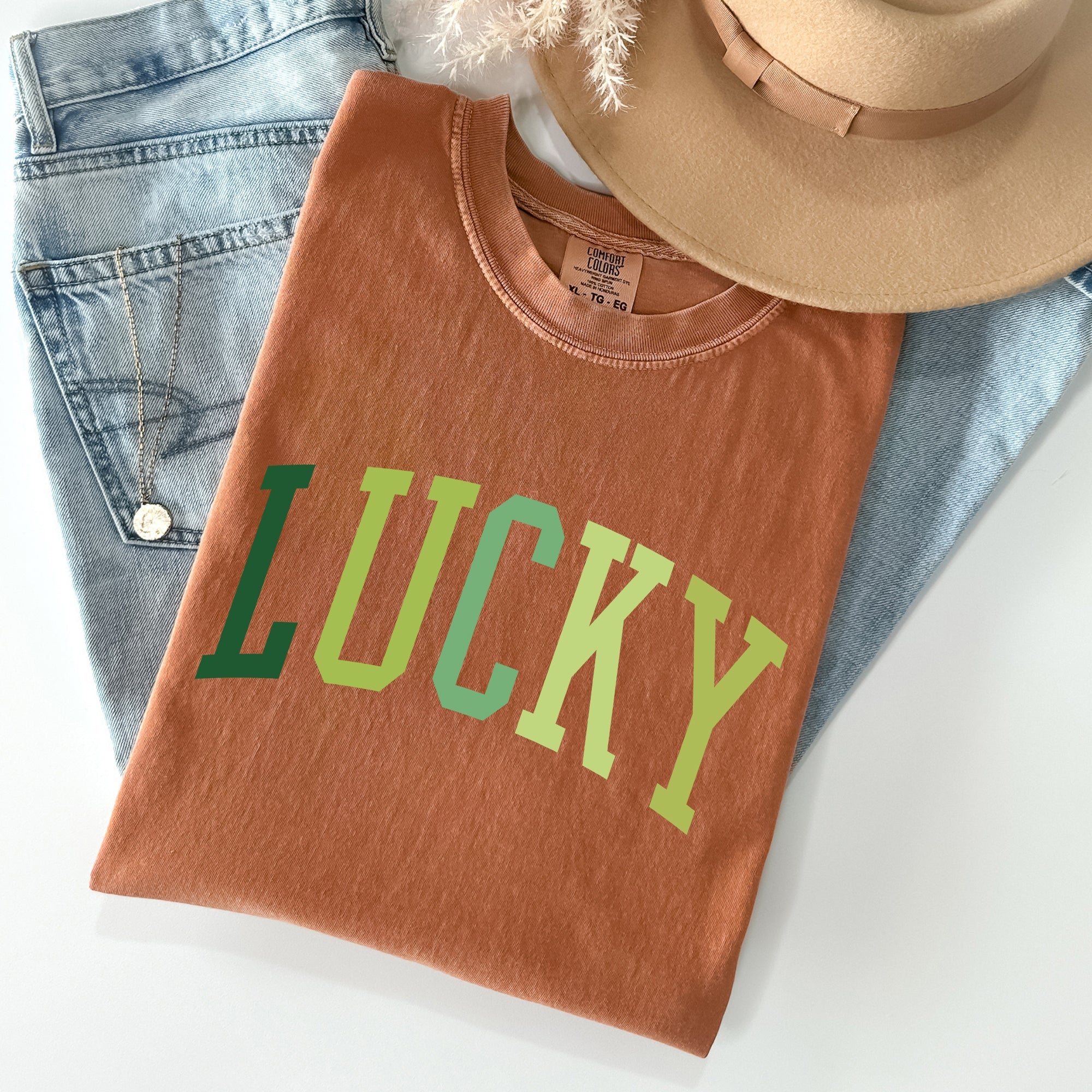 Lucky, Collegiate, St Patrick's Day Vintage Shamrock Celebration Edition Comfort Colors Tee