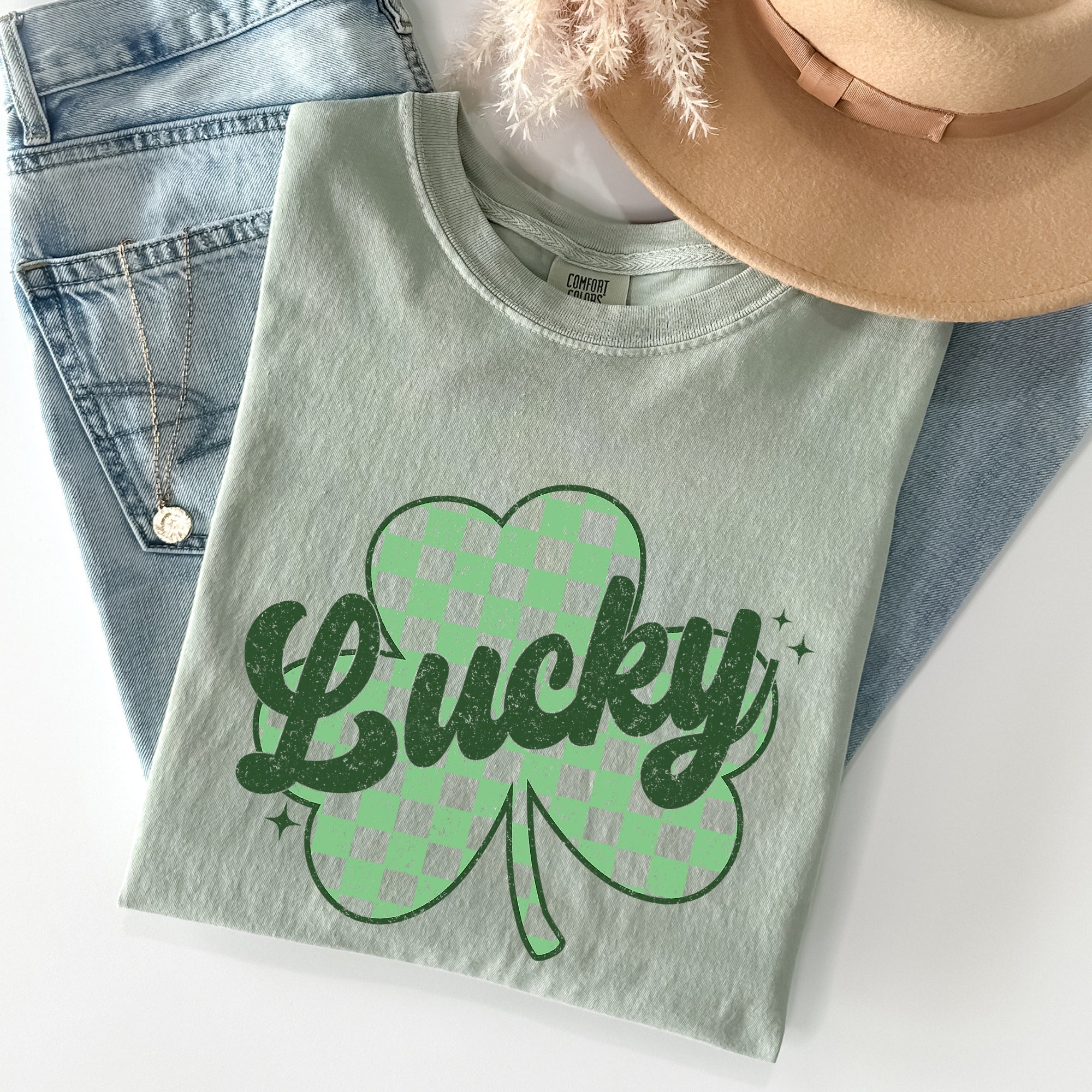 Lucky Shamrock Checker Print St Patrick's Day Vintage Festival Edition Comfort Colors Tee