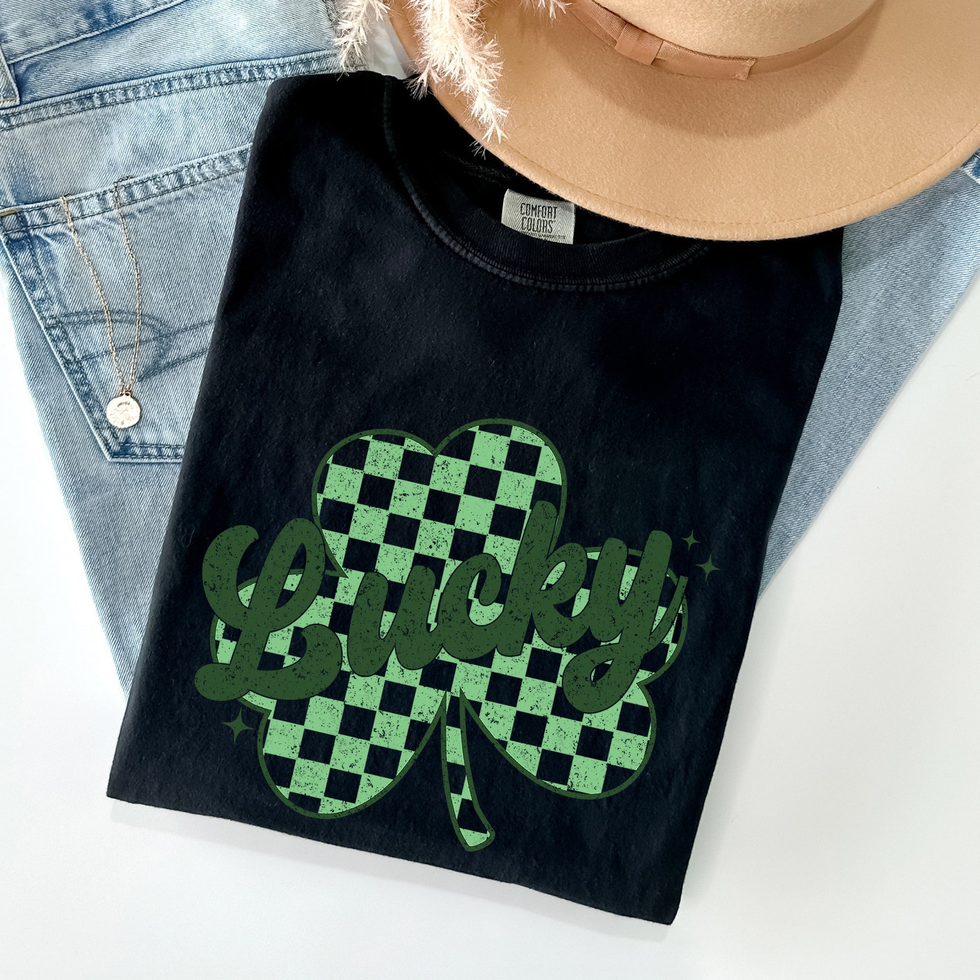 Lucky Shamrock Checker Print St Patrick's Day Vintage Festival Edition Comfort Colors Tee