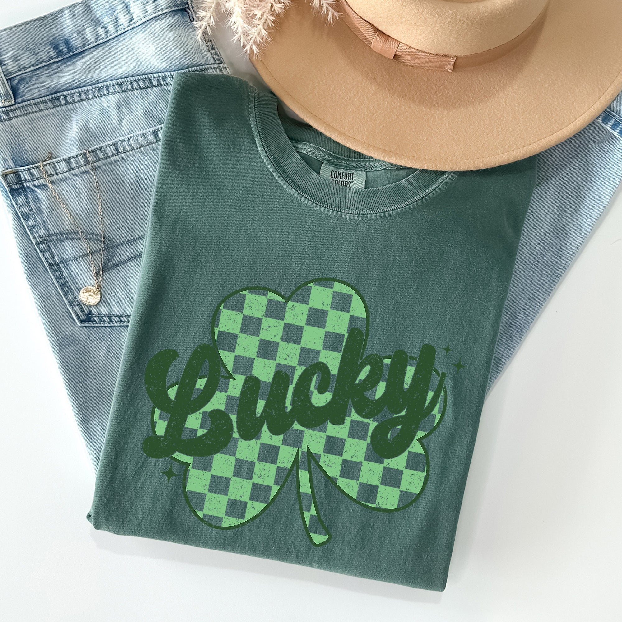 Lucky Shamrock Checker Print St Patrick's Day Vintage Festival Edition Comfort Colors Tee