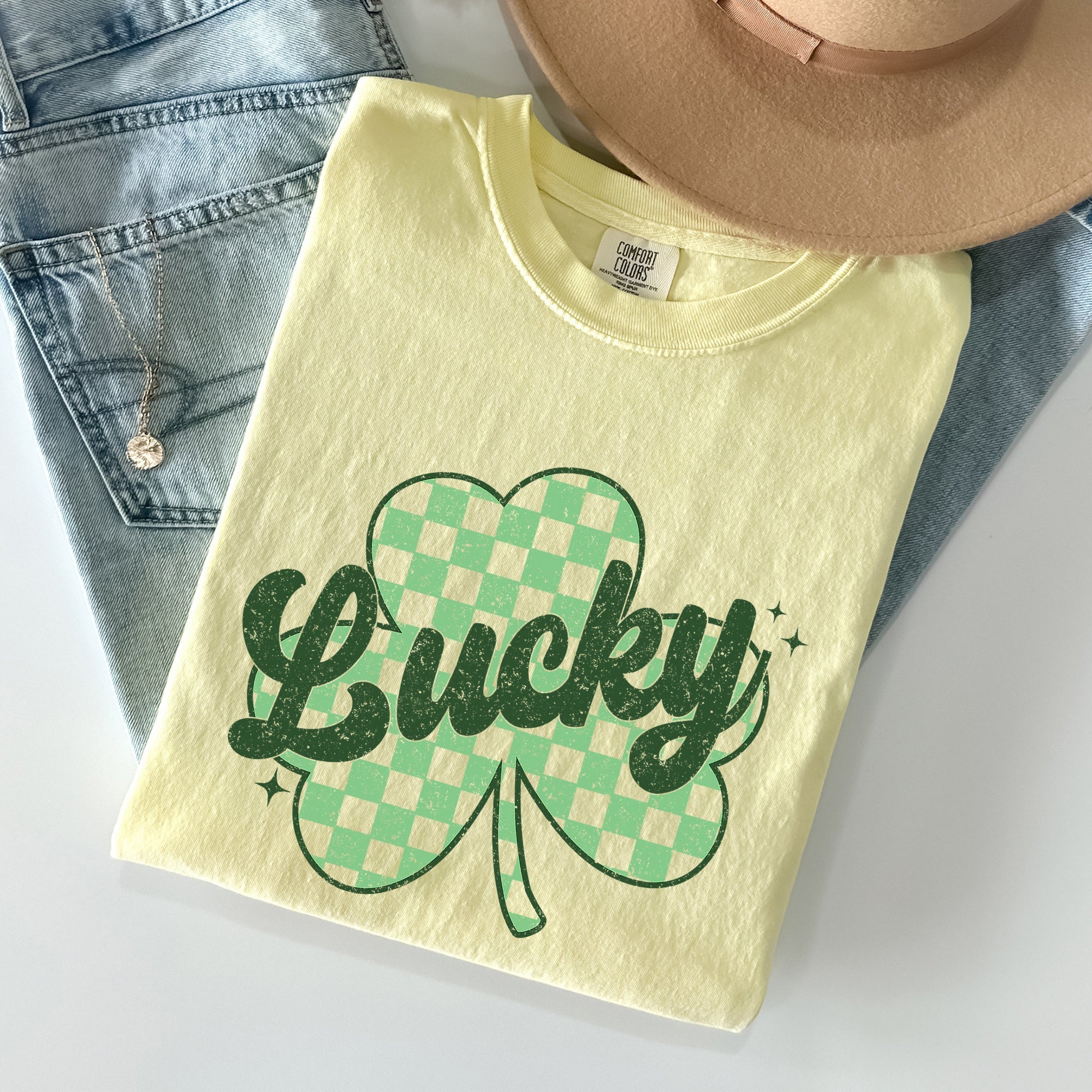 Lucky Shamrock Checker Print St Patrick's Day Vintage Festival Edition Comfort Colors Tee