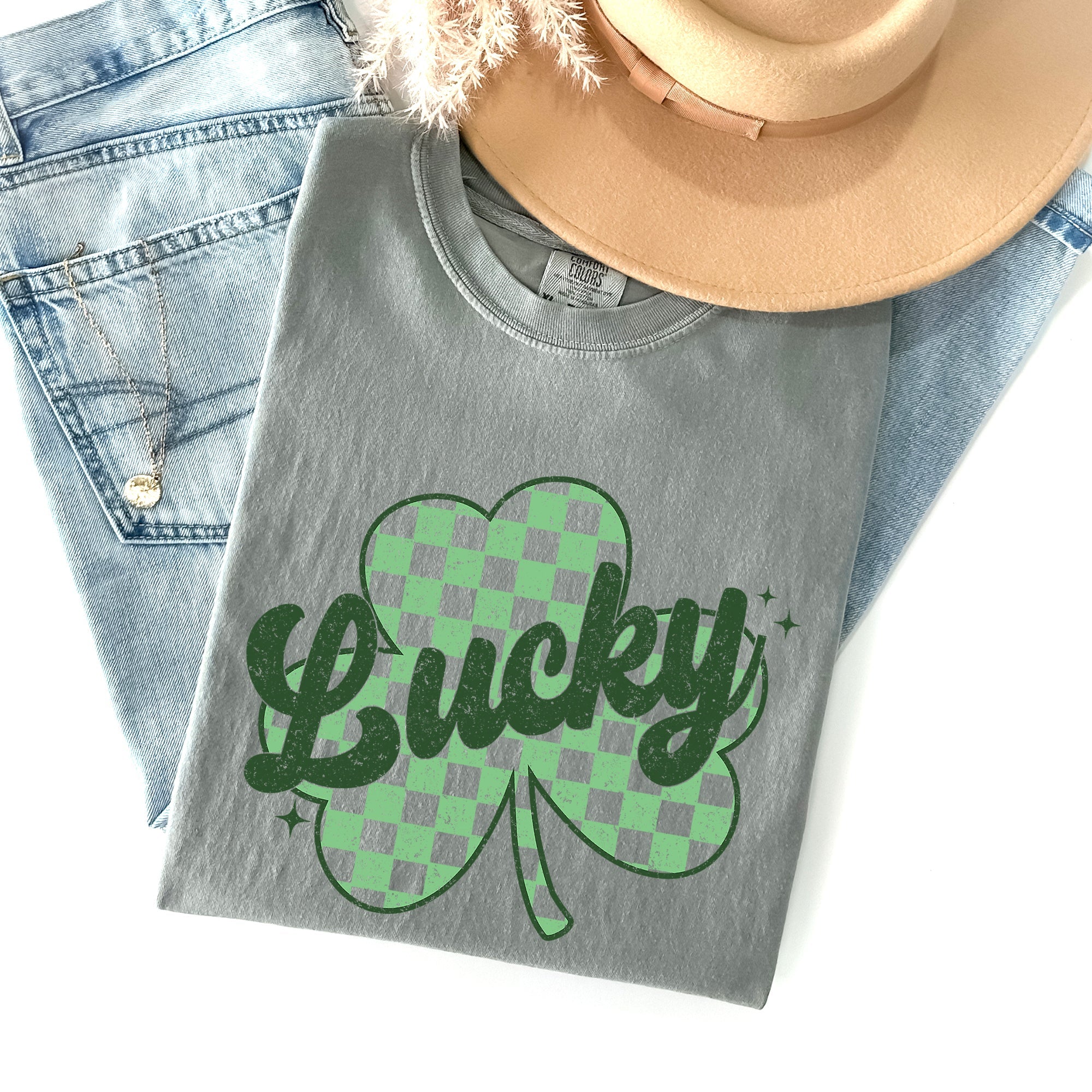 Lucky Shamrock Checker Print St Patrick's Day Vintage Festival Edition Comfort Colors Tee