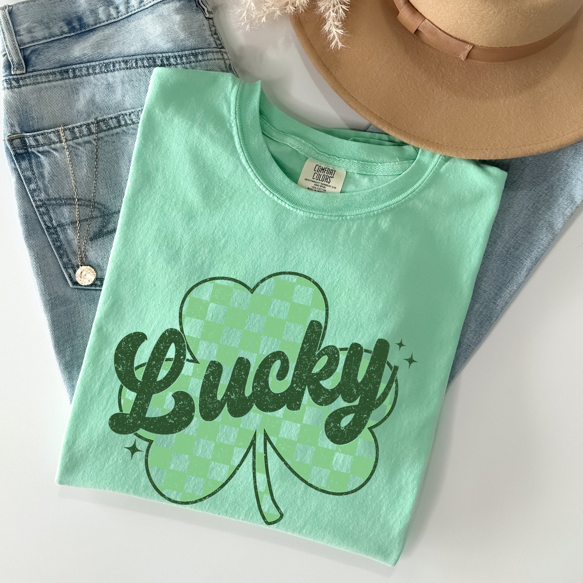 Lucky Shamrock Checker Print St Patrick's Day Vintage Festival Edition Comfort Colors Tee