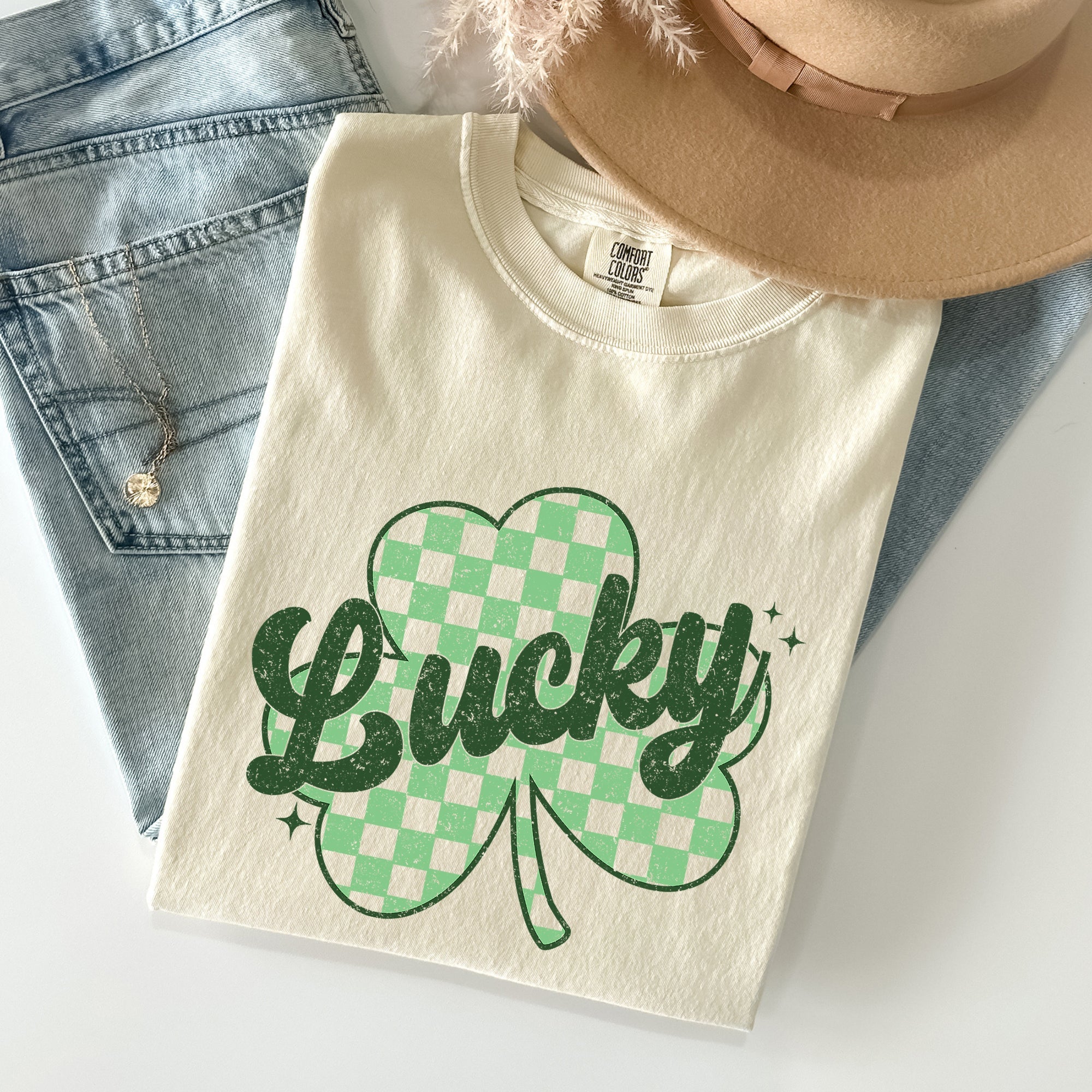 Lucky Shamrock Checker Print St Patrick's Day Vintage Festival Edition Comfort Colors Tee