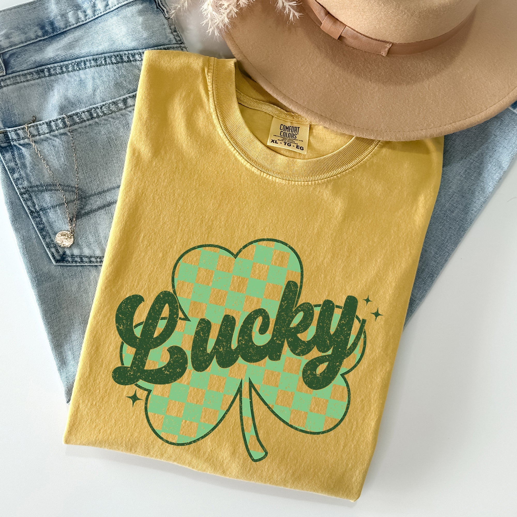 Lucky Shamrock Checker Print St Patrick's Day Vintage Festival Edition Comfort Colors Tee