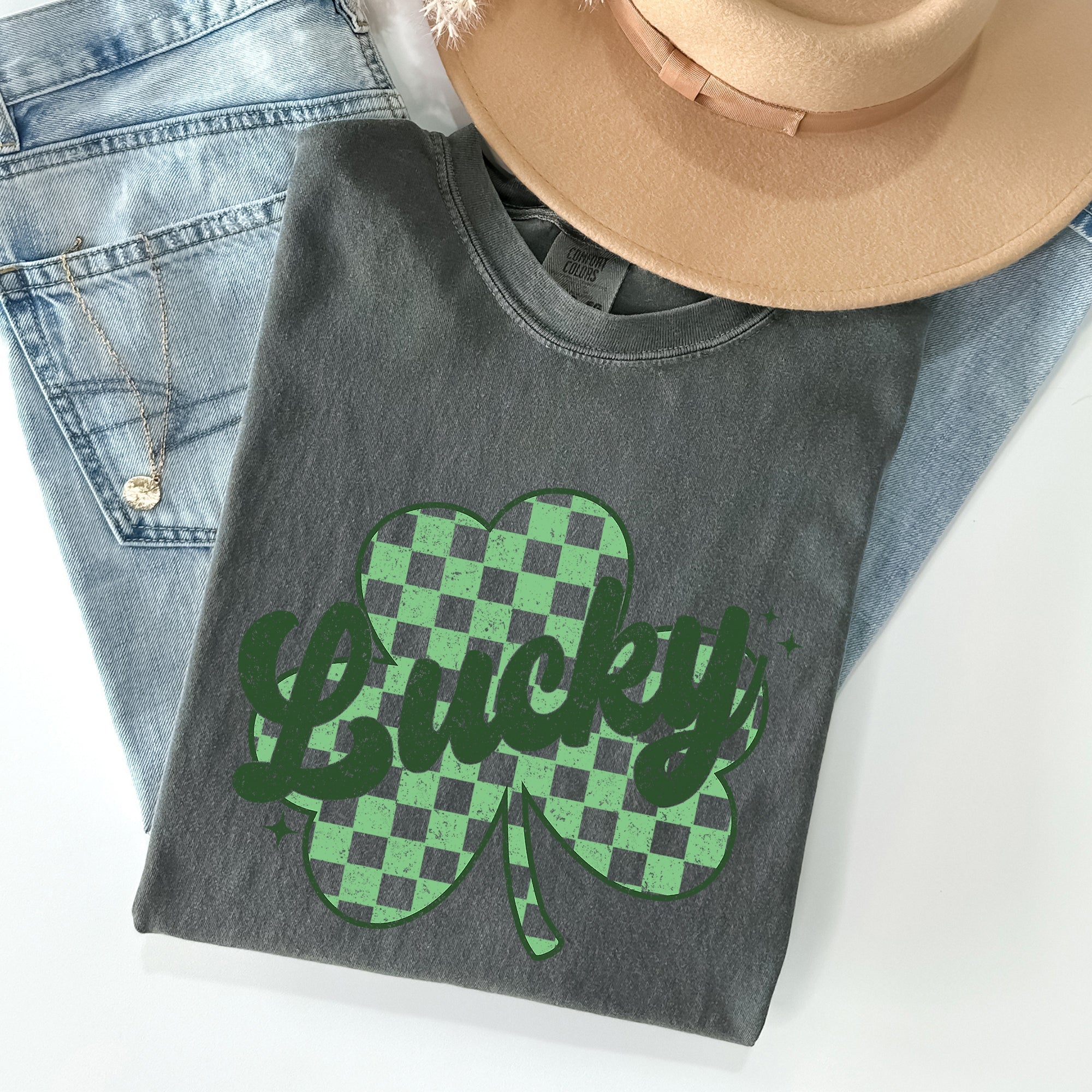 Lucky Shamrock Checker Print St Patrick's Day Vintage Festival Edition Comfort Colors Tee