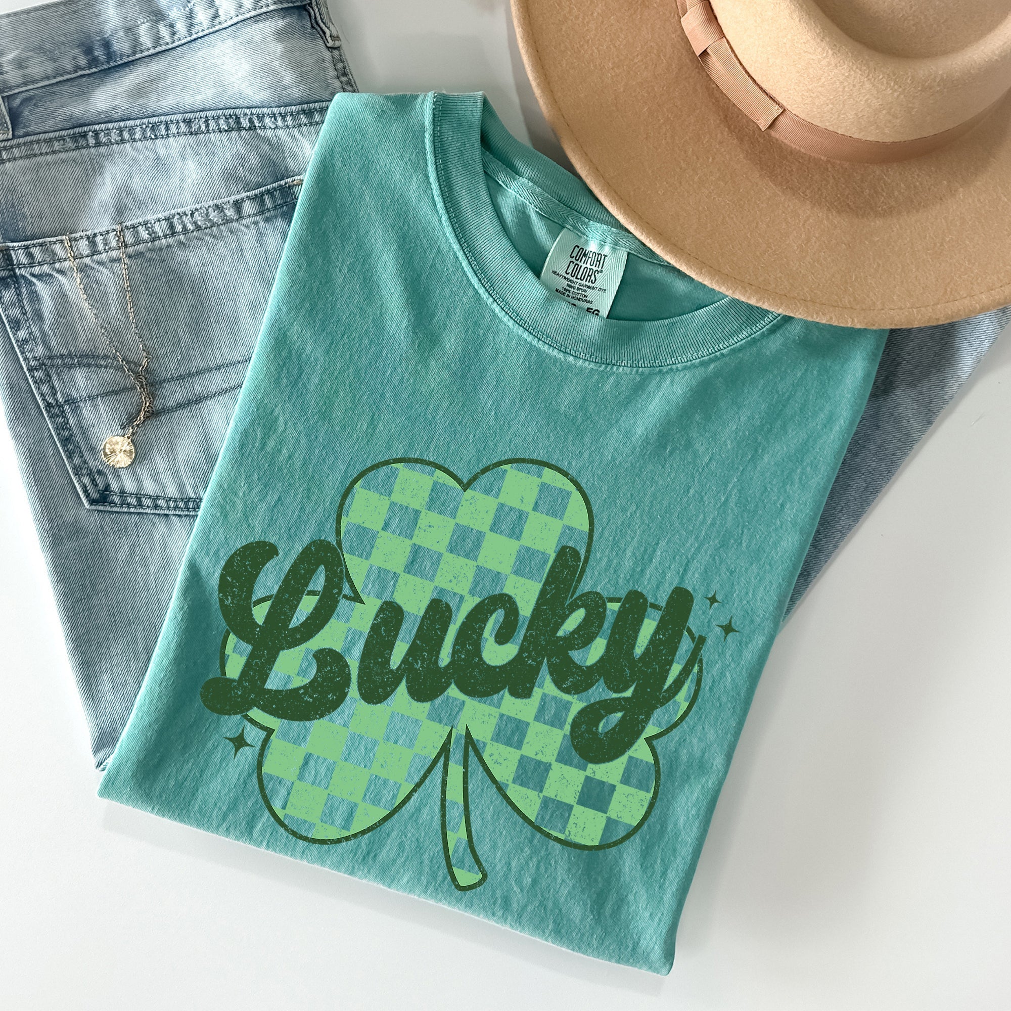 Lucky Shamrock Checker Print St Patrick's Day Vintage Festival Edition Comfort Colors Tee