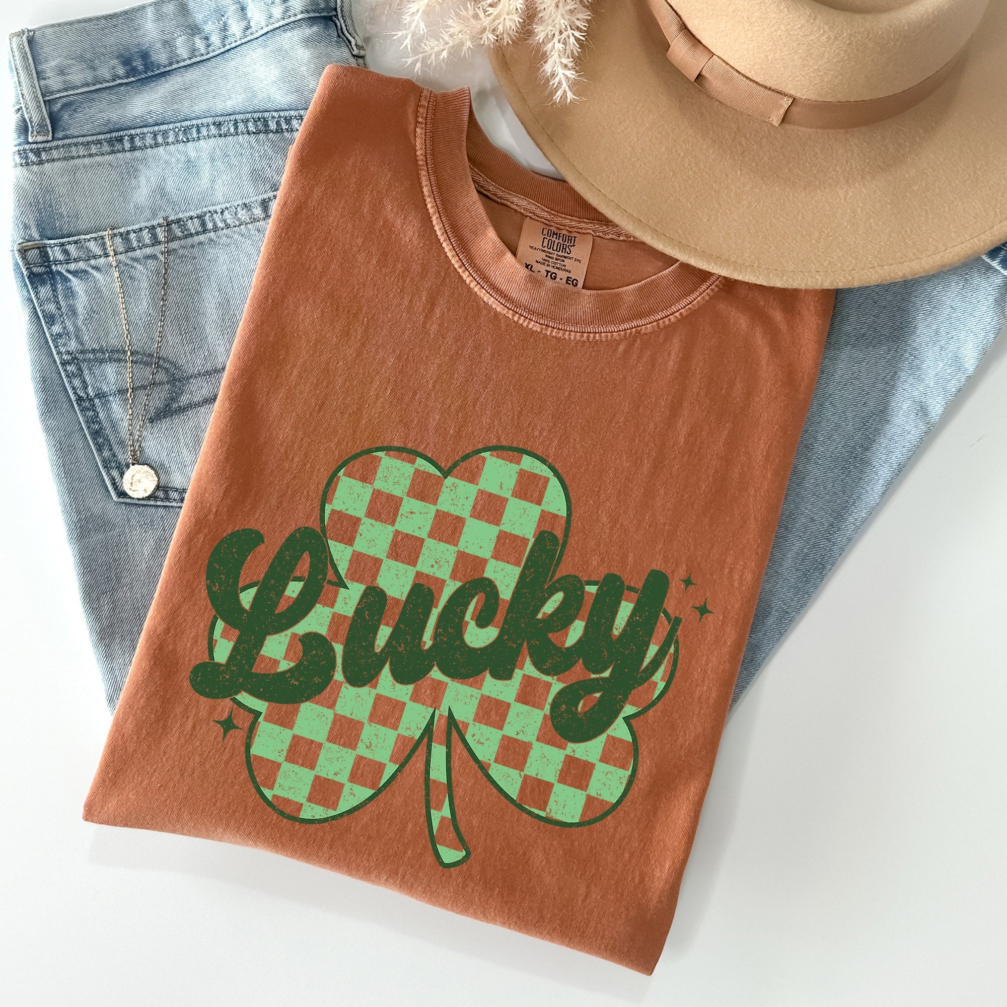 Lucky Shamrock Checker Print St Patrick's Day Vintage Festival Edition Comfort Colors Tee