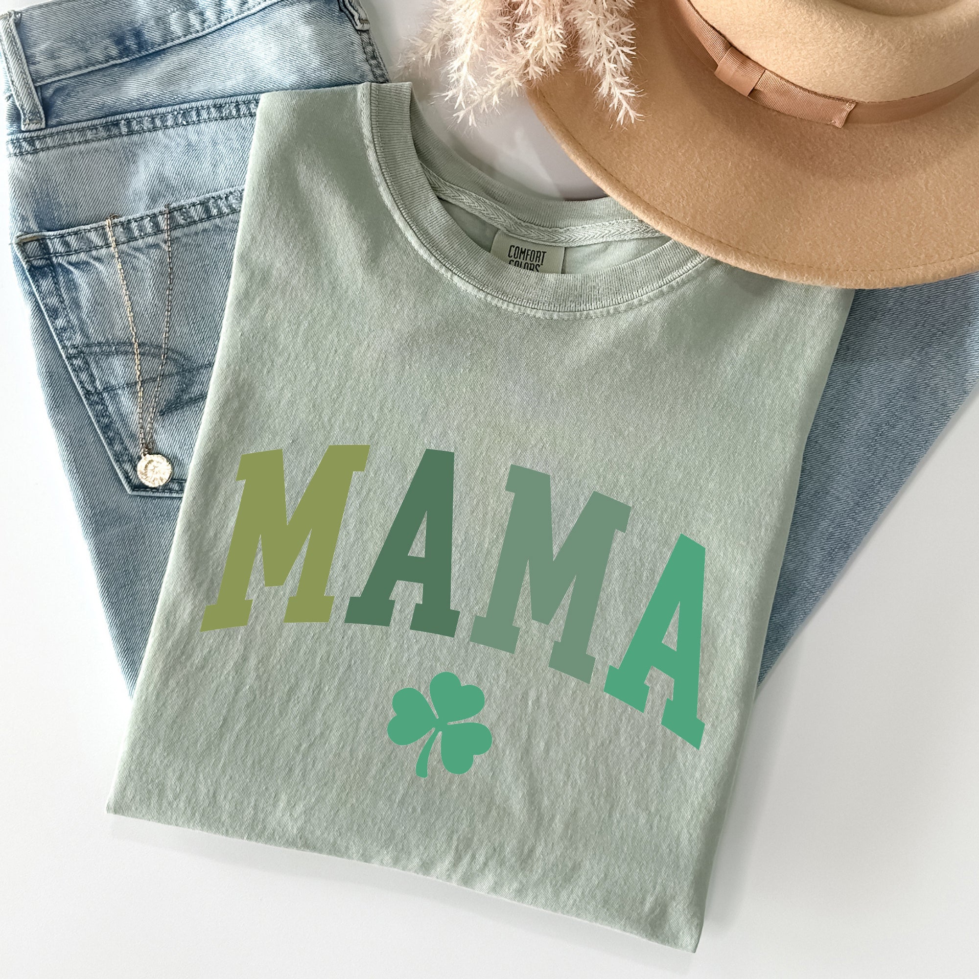 Mama Shamrock Collegiate St Patrick's Day Vintage Edition Deluxe Comfort Colors Tee