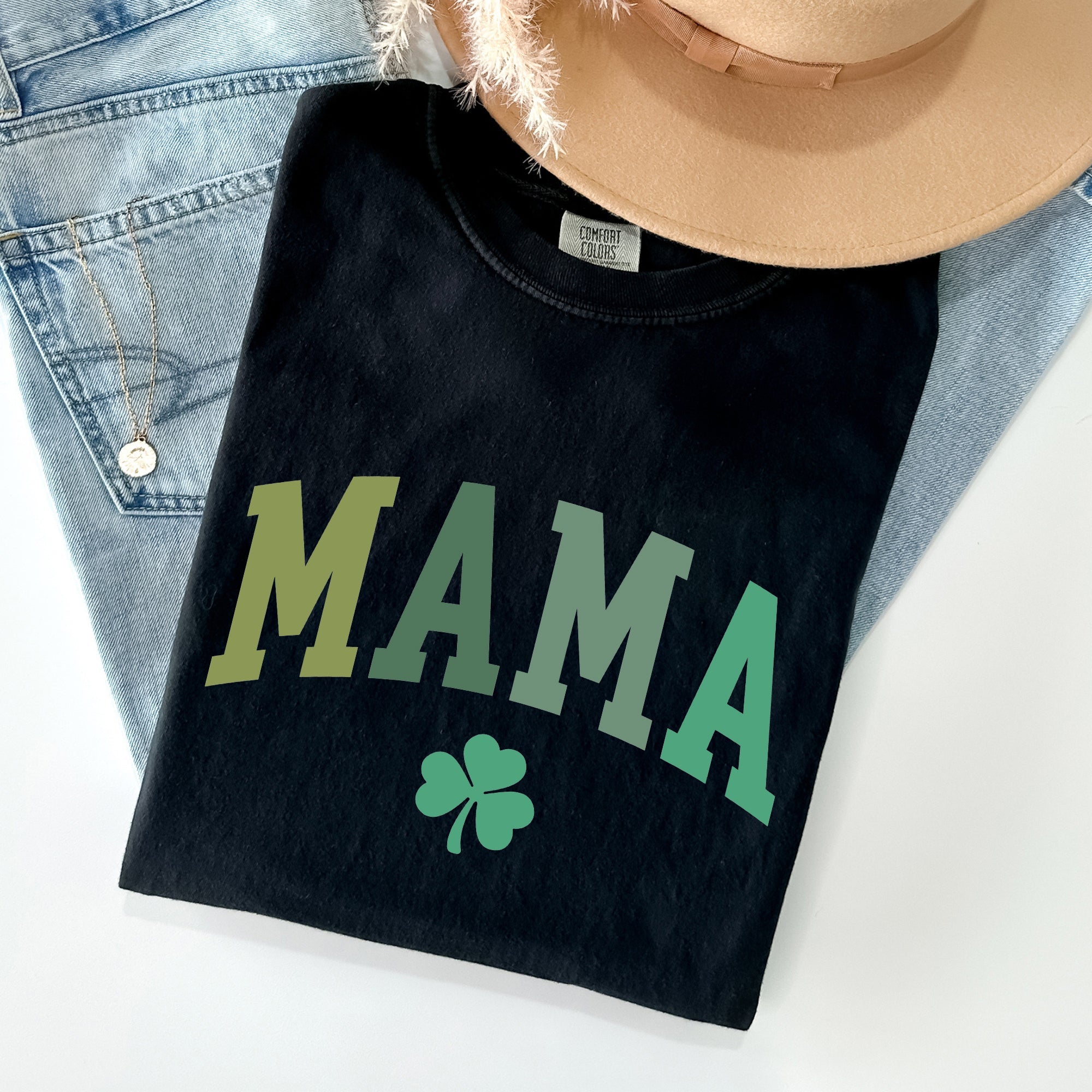 Mama Shamrock Collegiate St Patrick's Day Vintage Edition Deluxe Comfort Colors Tee