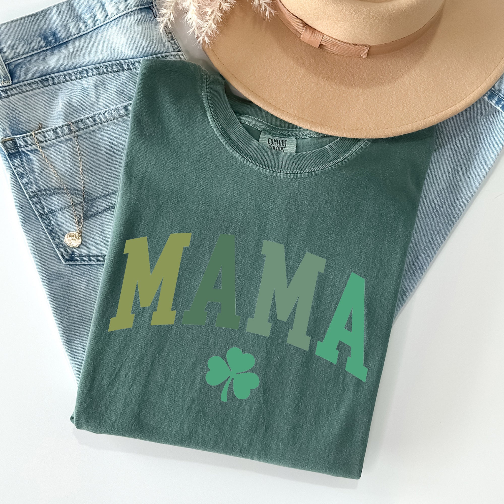 Mama Shamrock Collegiate St Patrick's Day Vintage Edition Deluxe Comfort Colors Tee