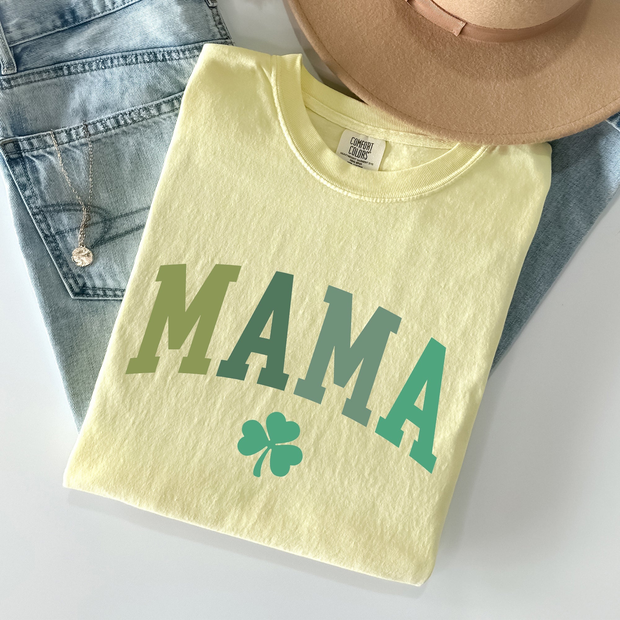 Mama Shamrock Collegiate St Patrick's Day Vintage Edition Deluxe Comfort Colors Tee