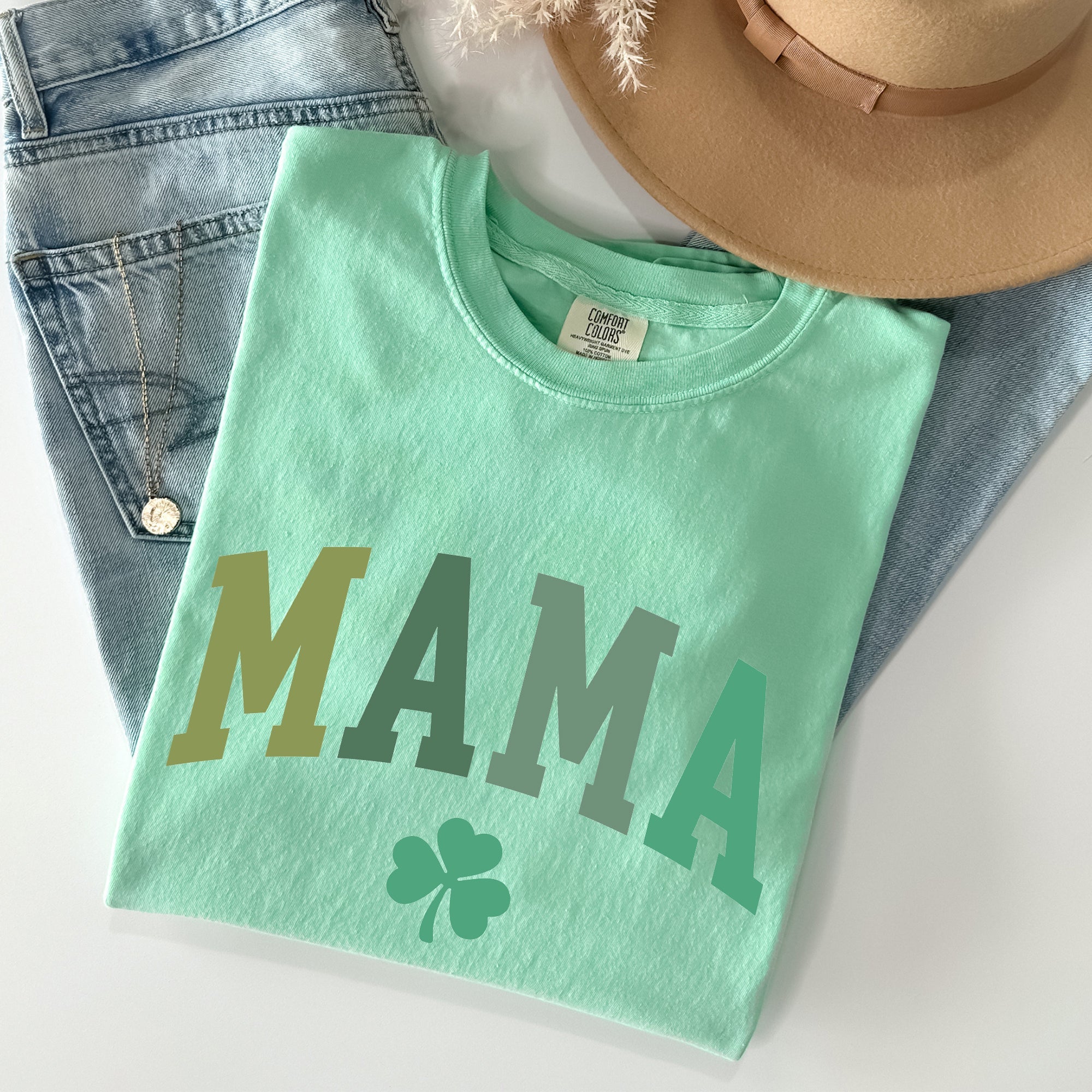 Mama Shamrock Collegiate St Patrick's Day Vintage Edition Deluxe Comfort Colors Tee