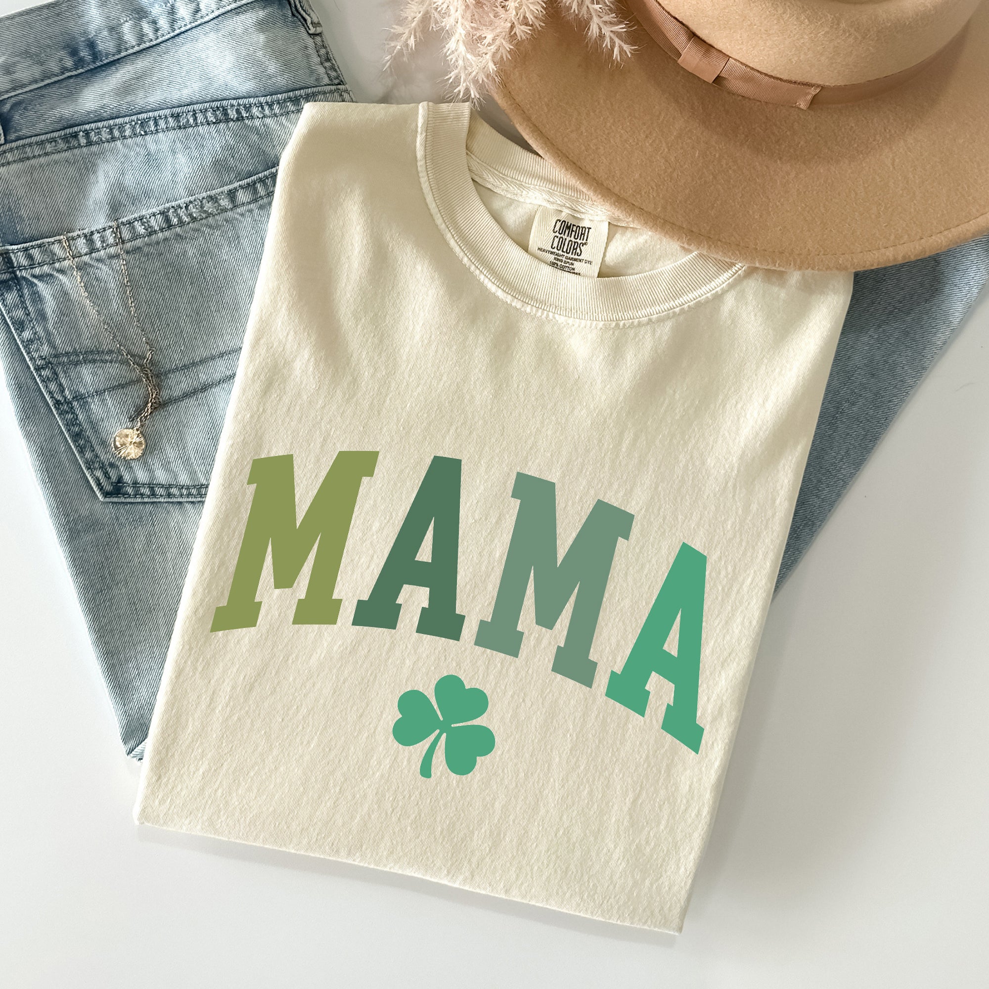 Mama Shamrock Collegiate St Patrick's Day Vintage Edition Deluxe Comfort Colors Tee