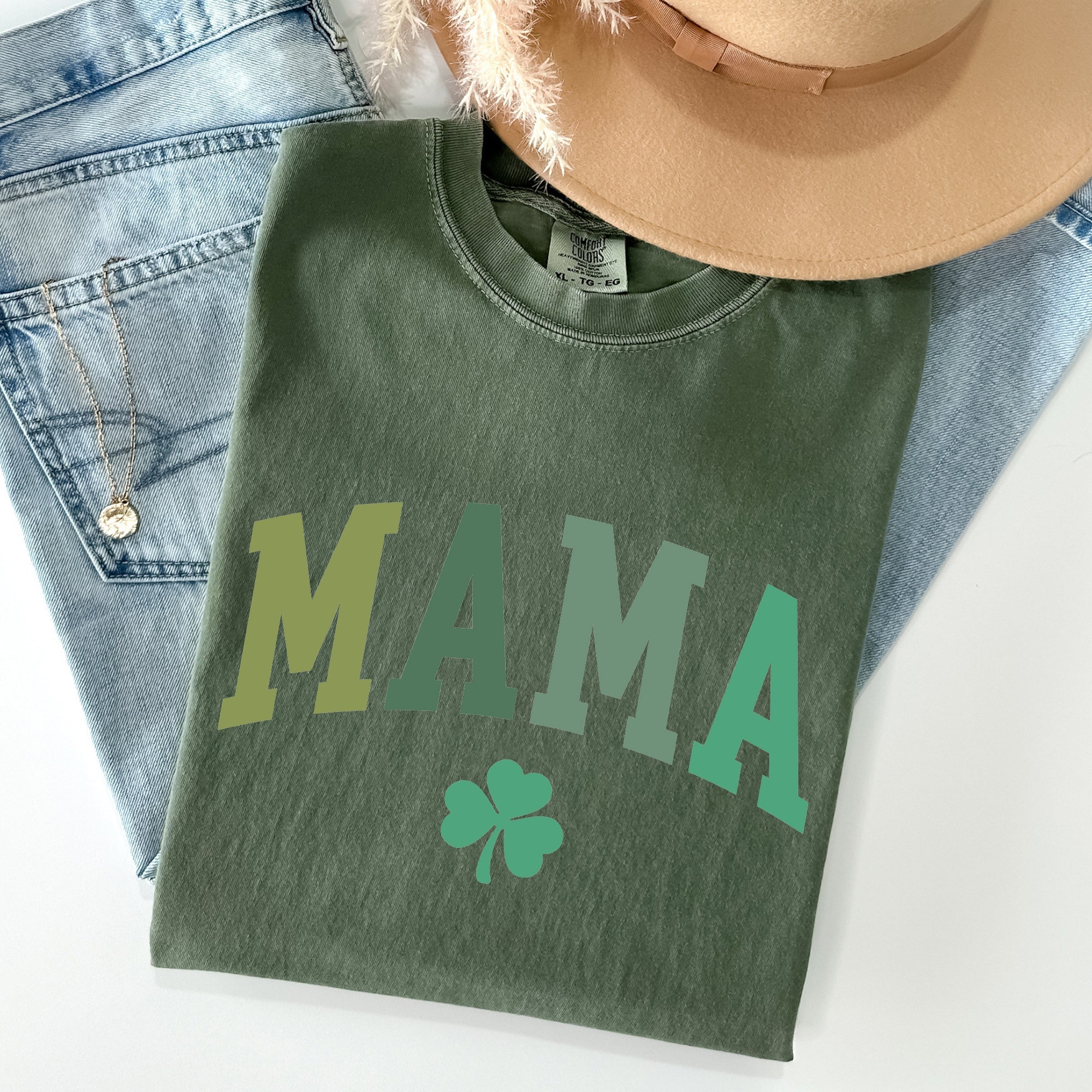 Mama Shamrock Collegiate St Patrick's Day Vintage Edition Deluxe Comfort Colors Tee