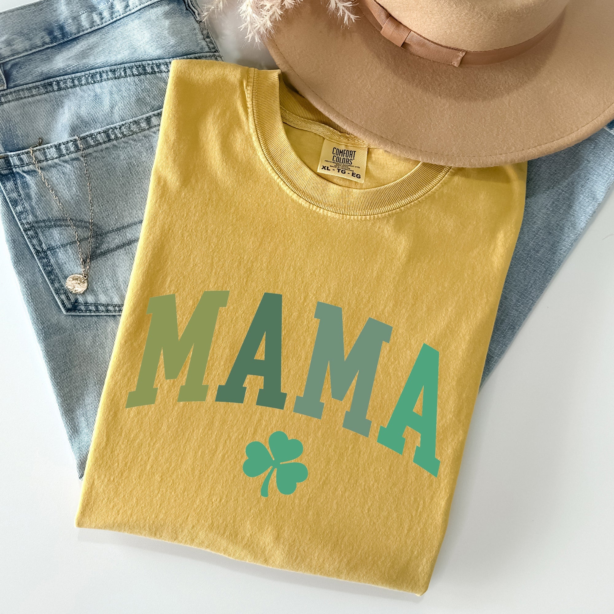 Mama Shamrock Collegiate St Patrick's Day Vintage Edition Deluxe Comfort Colors Tee
