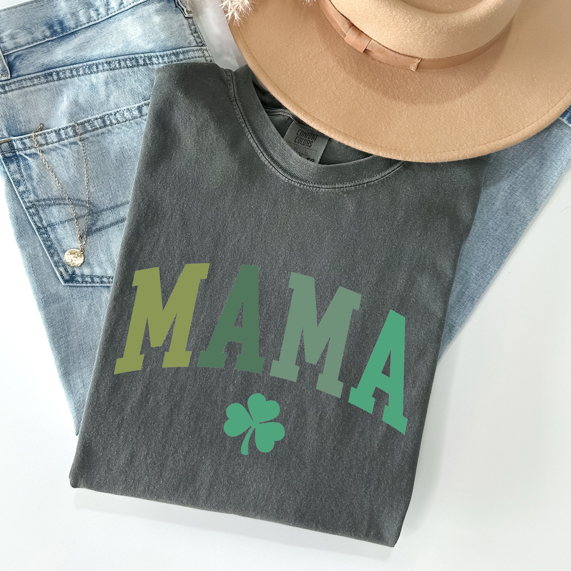 Mama Shamrock Collegiate St Patrick's Day Vintage Edition Deluxe Comfort Colors Tee