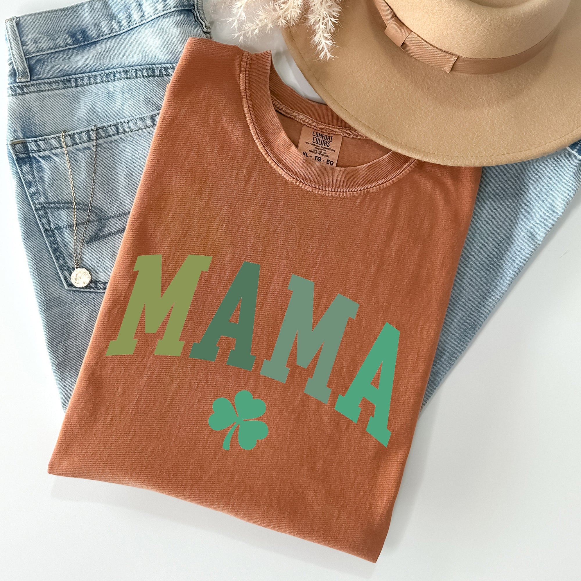 Mama Shamrock Collegiate St Patrick's Day Vintage Edition Deluxe Comfort Colors Tee