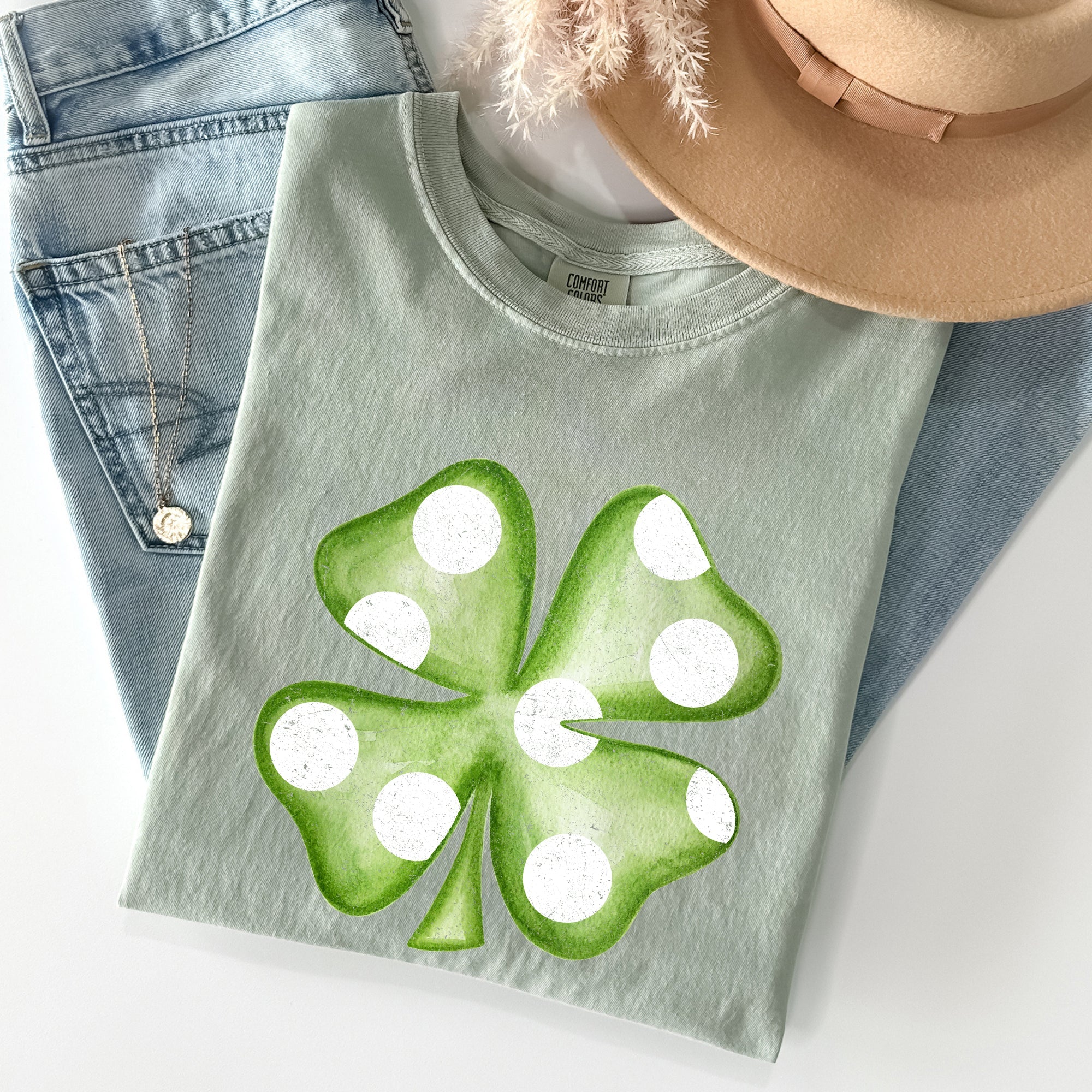 Polka Dot Shamrock Retro Vintage St Patrick's Day Celebration Comfort Colors Tee