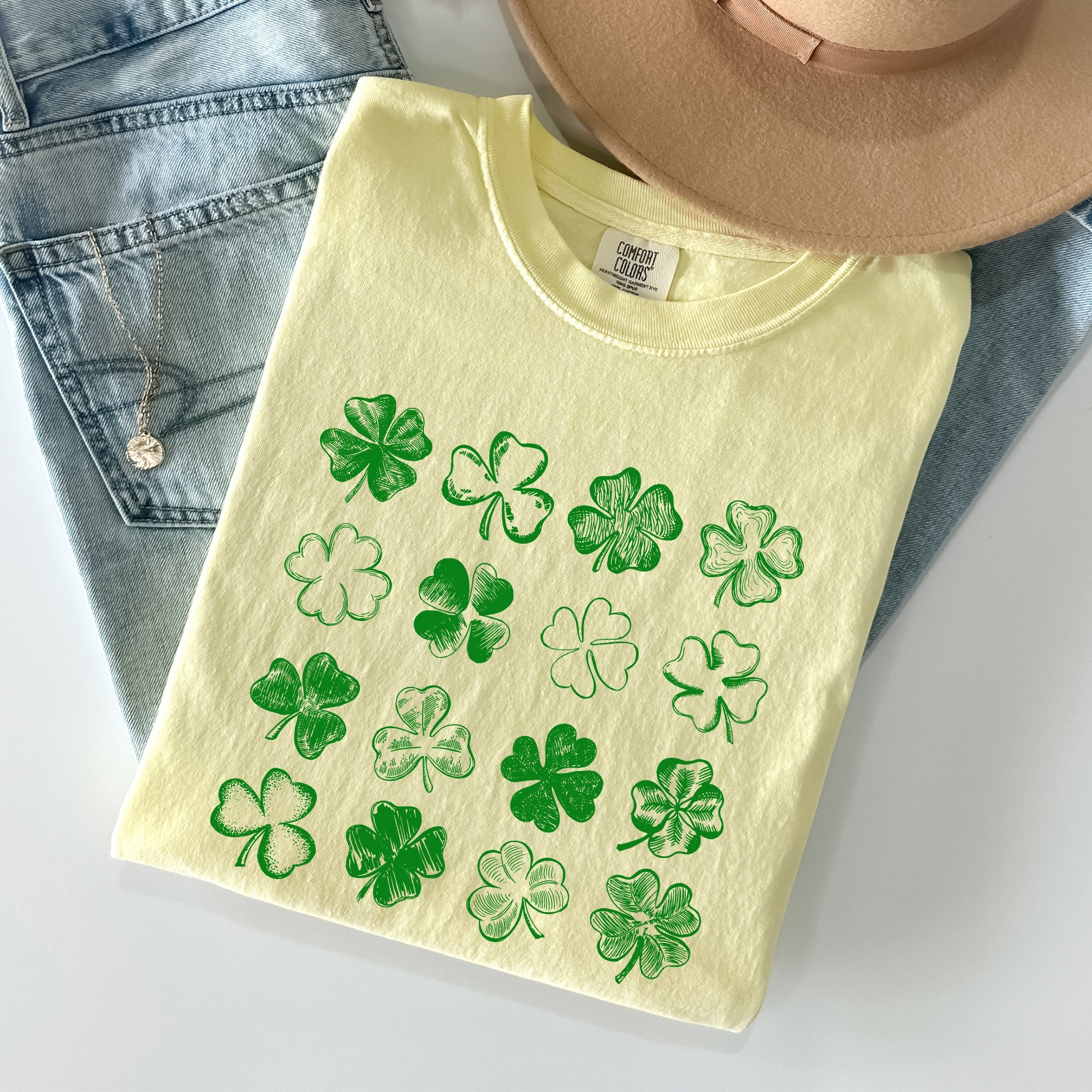 Shamrock Doodles Retro St Patrick's Day Vintage Limited Edition Comfort Colors Tee