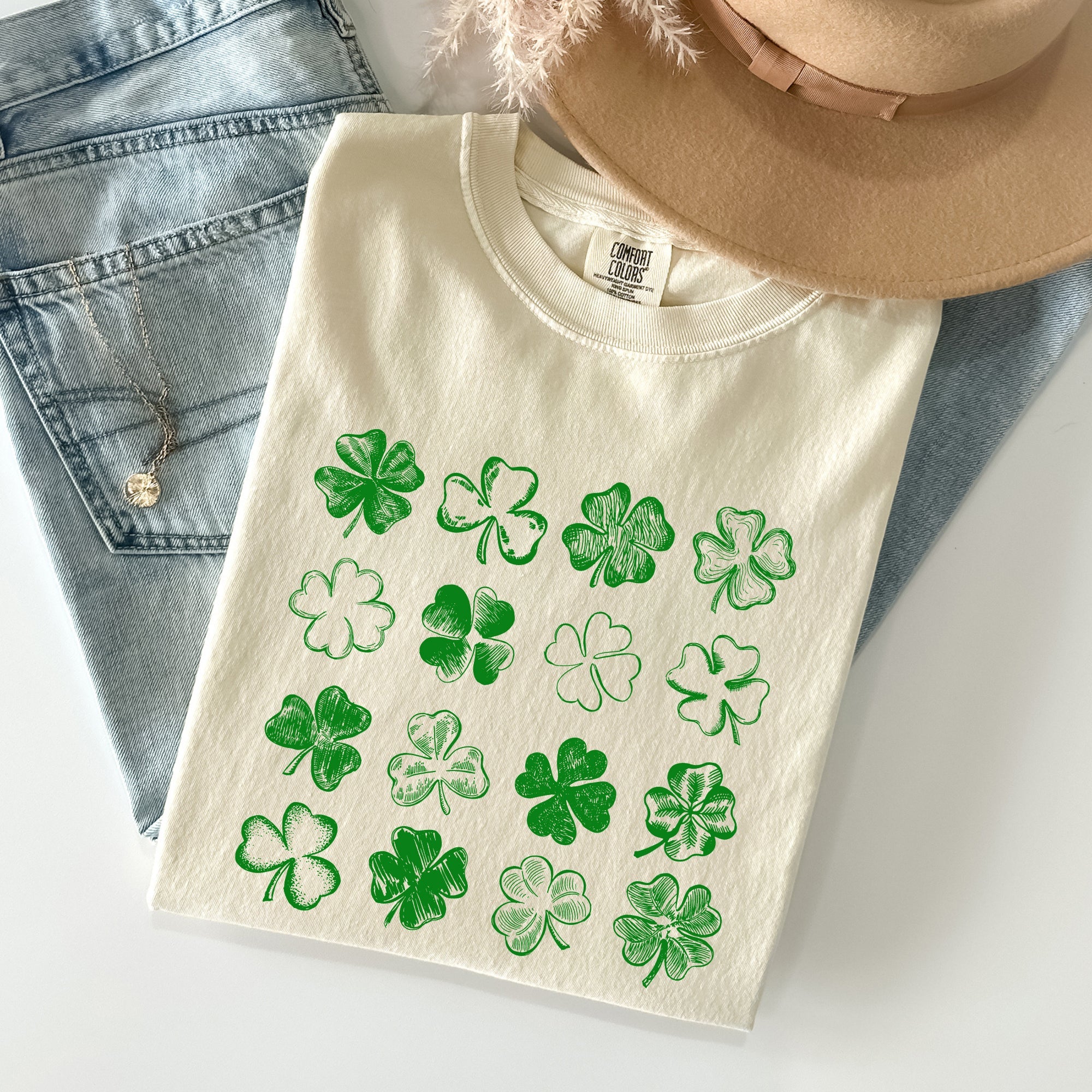 Shamrock Doodles Retro St Patrick's Day Vintage Limited Edition Comfort Colors Tee