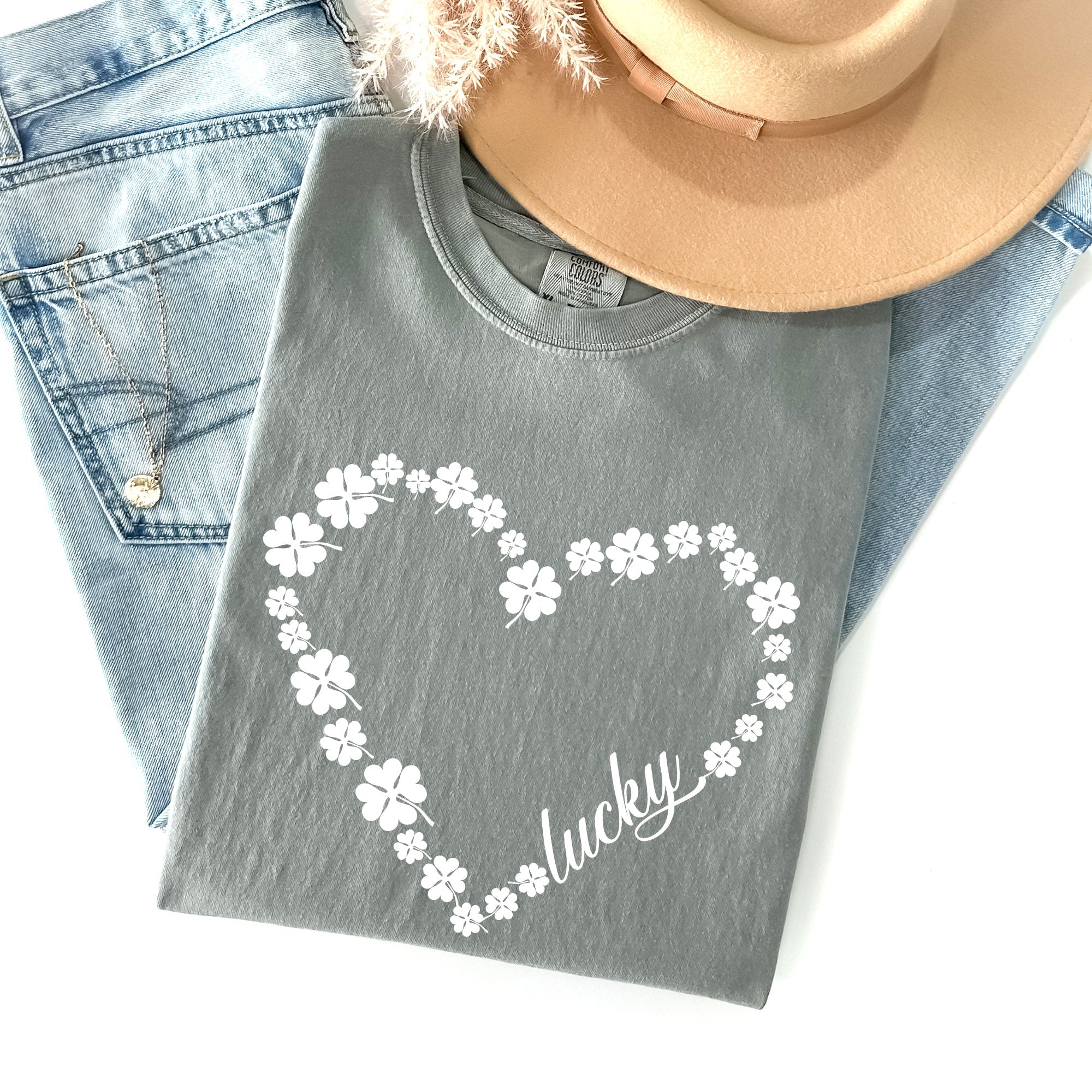 Shamrock Heart Lucky St Patrick's Day Vintage Shamrock Themed Comfort Colors Tee