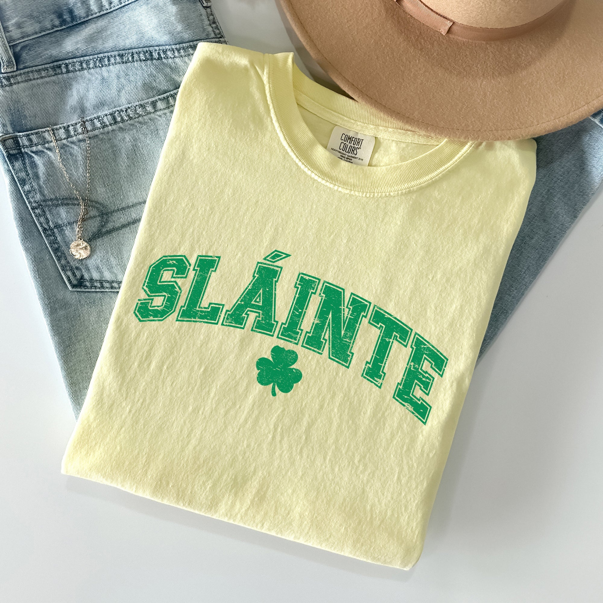 Slainte Gaelic Health Luck Collegiate St Patrick's Day Vintage Comfort Colors Tee