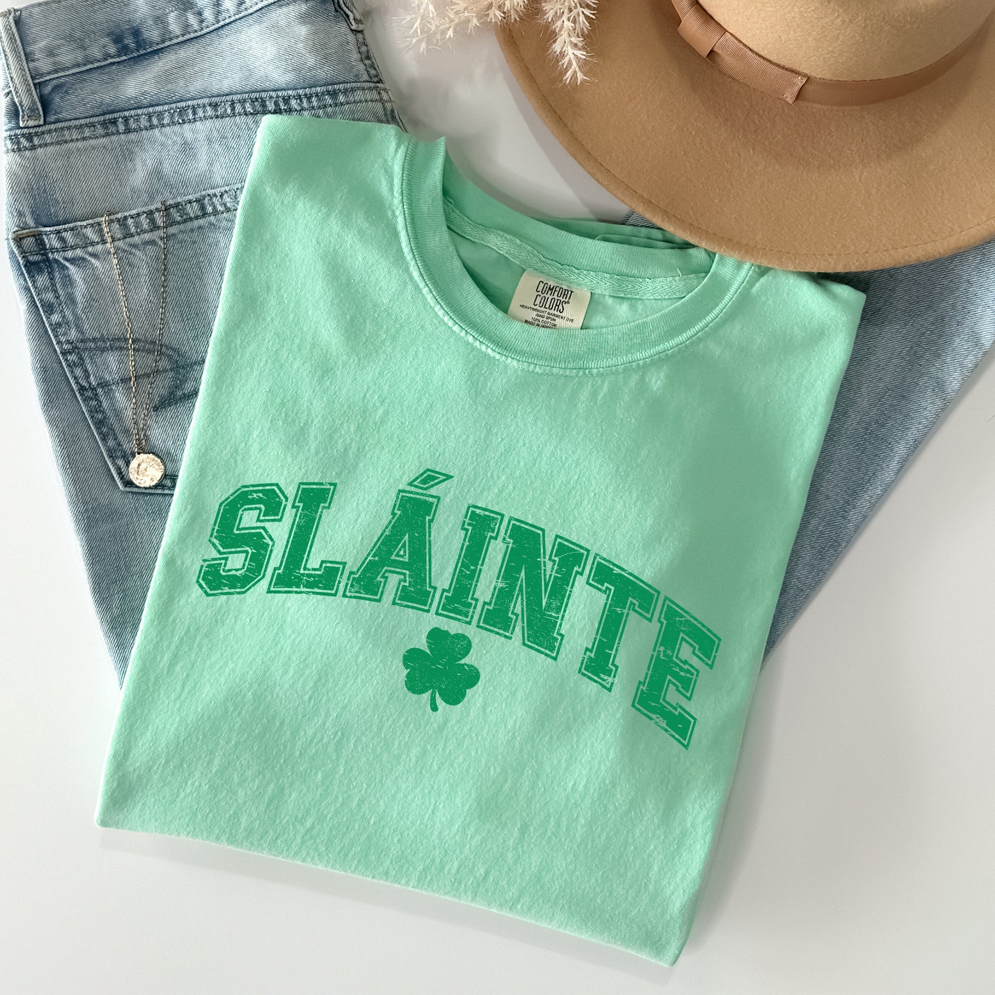 Slainte Gaelic Health Luck Collegiate St Patrick's Day Vintage Comfort Colors Tee