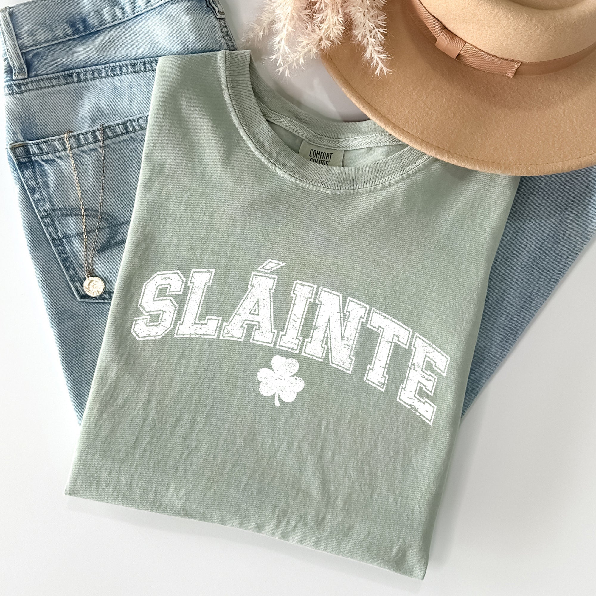 Slainte Gaelic Health Luck Collegiate St Patrick's Day Vintage Comfort Colors Tee