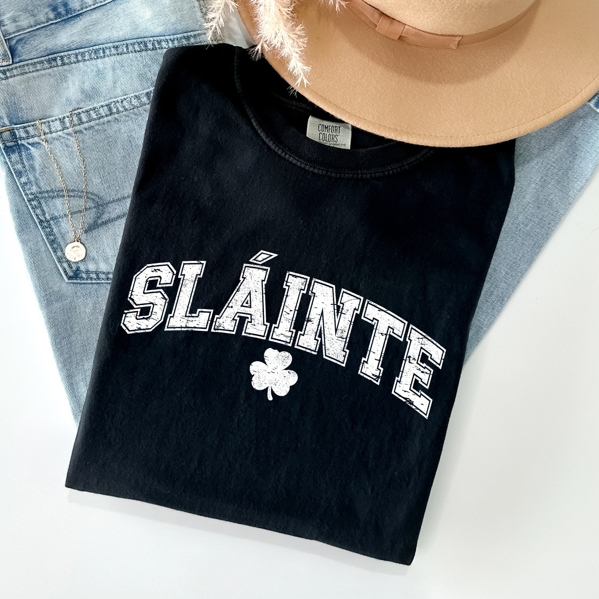 Slainte Gaelic Health Luck Collegiate St Patrick's Day Vintage Comfort Colors Tee