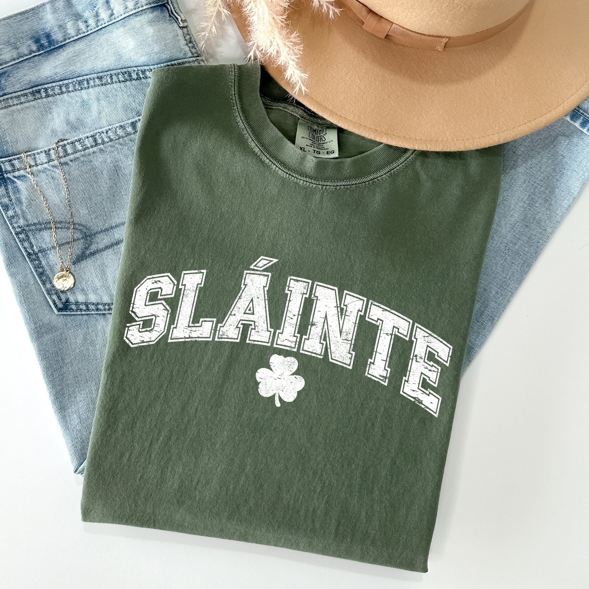 Slainte Gaelic Health Luck Collegiate St Patrick's Day Vintage Comfort Colors Tee
