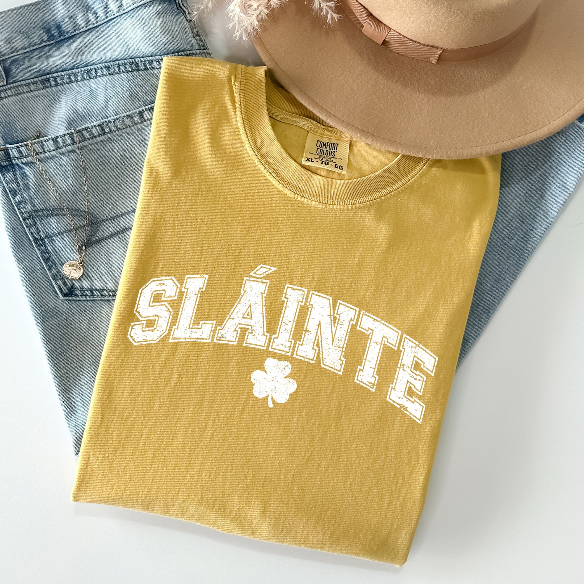 Slainte Gaelic Health Luck Collegiate St Patrick's Day Vintage Comfort Colors Tee