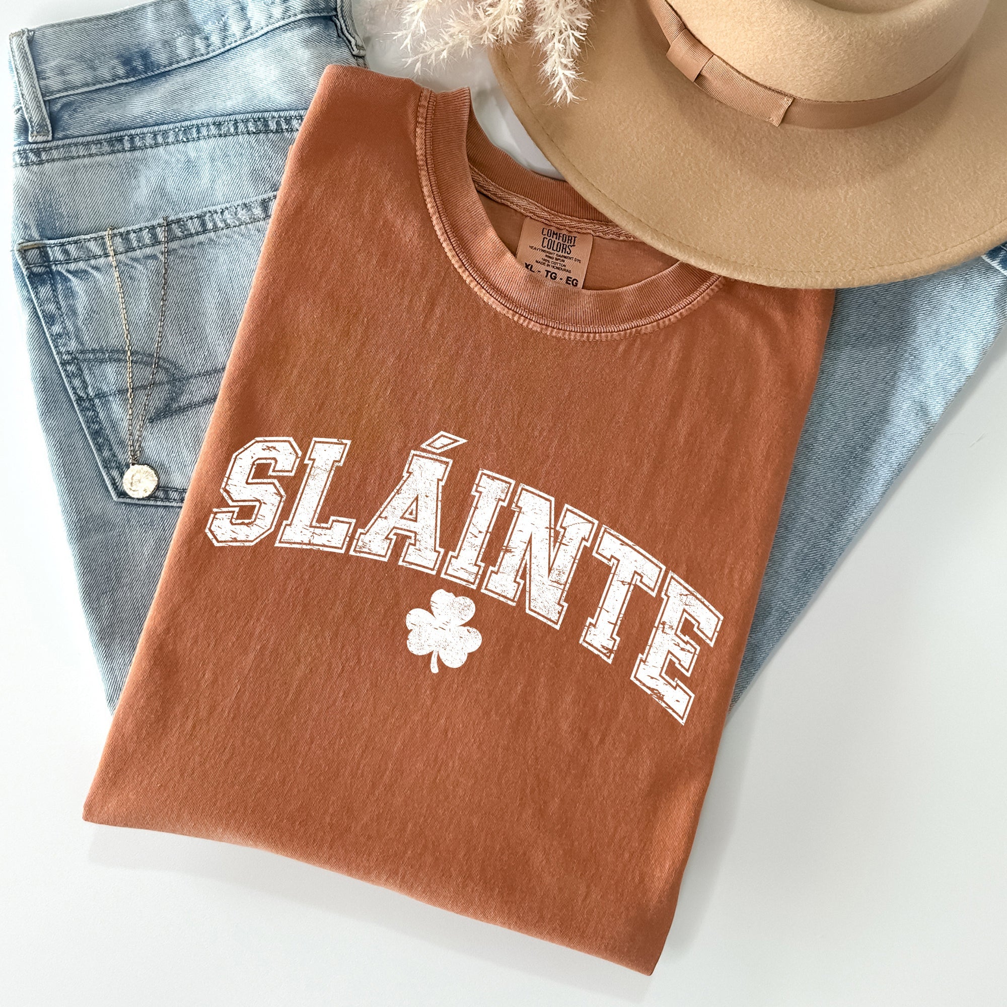 Slainte Gaelic Health Luck Collegiate St Patrick's Day Vintage Comfort Colors Tee