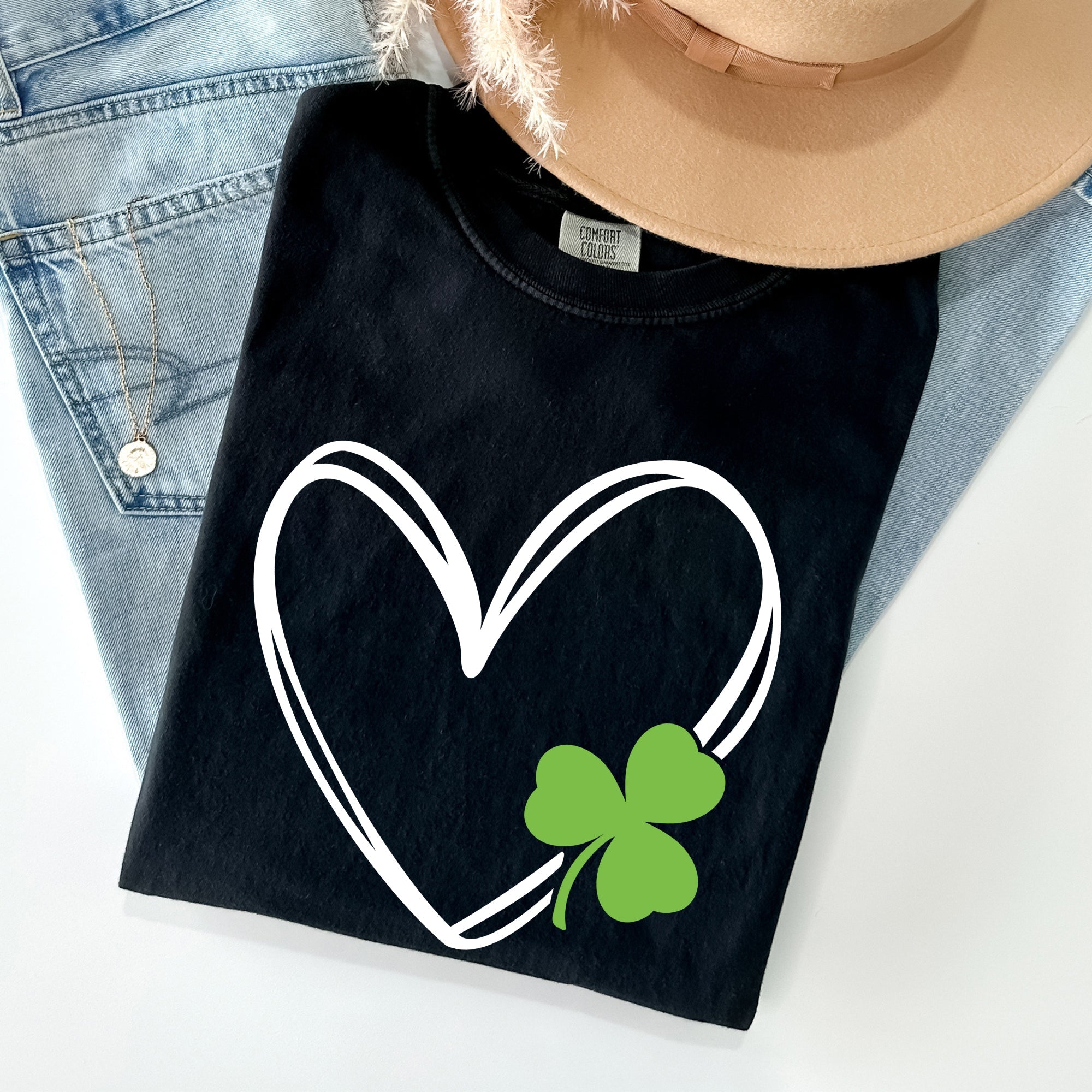 Double Heart With Shamrock St Patrick's Day Limited Edition Vintage Comfort Colors Tee