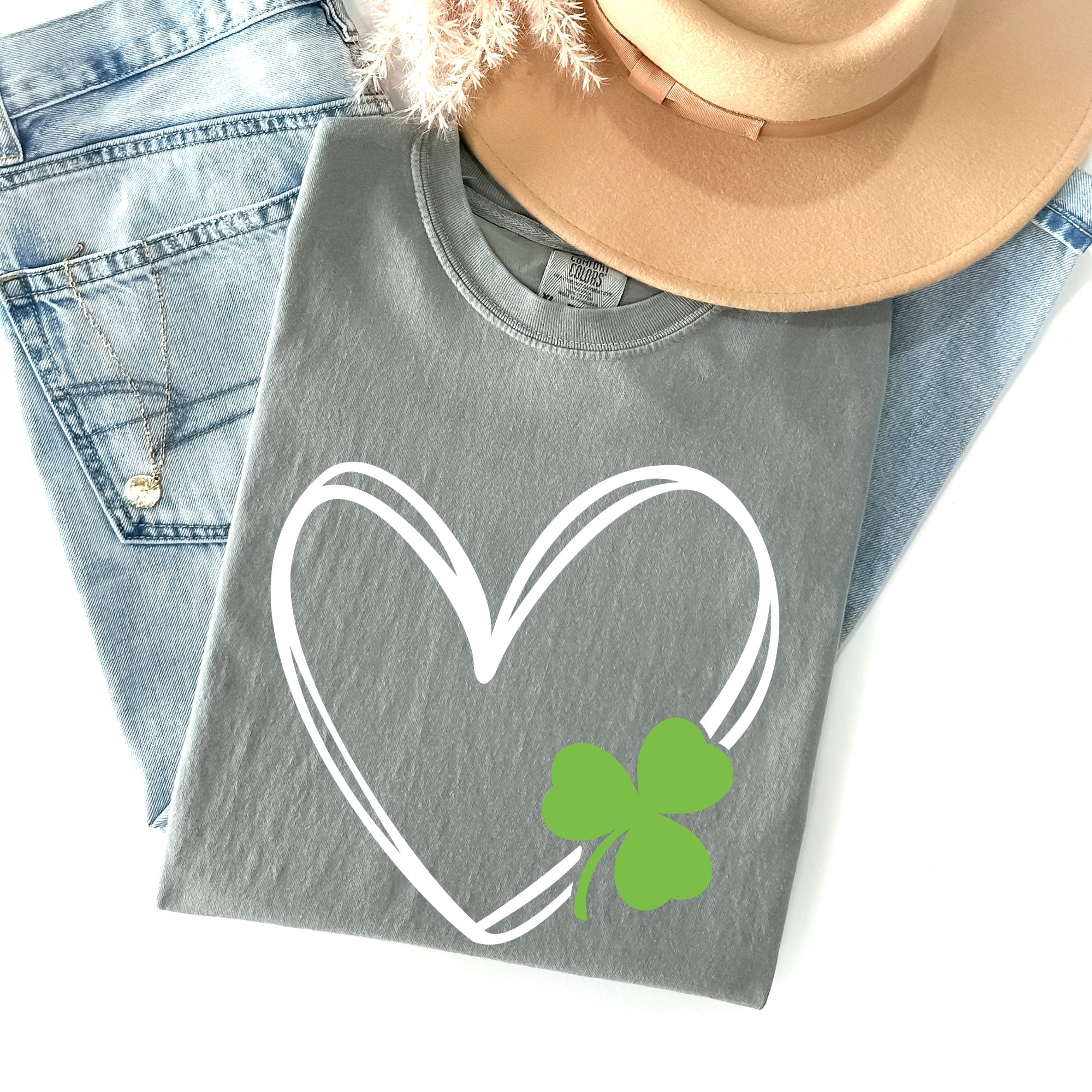 Double Heart With Shamrock St Patrick's Day Limited Edition Vintage Comfort Colors Tee