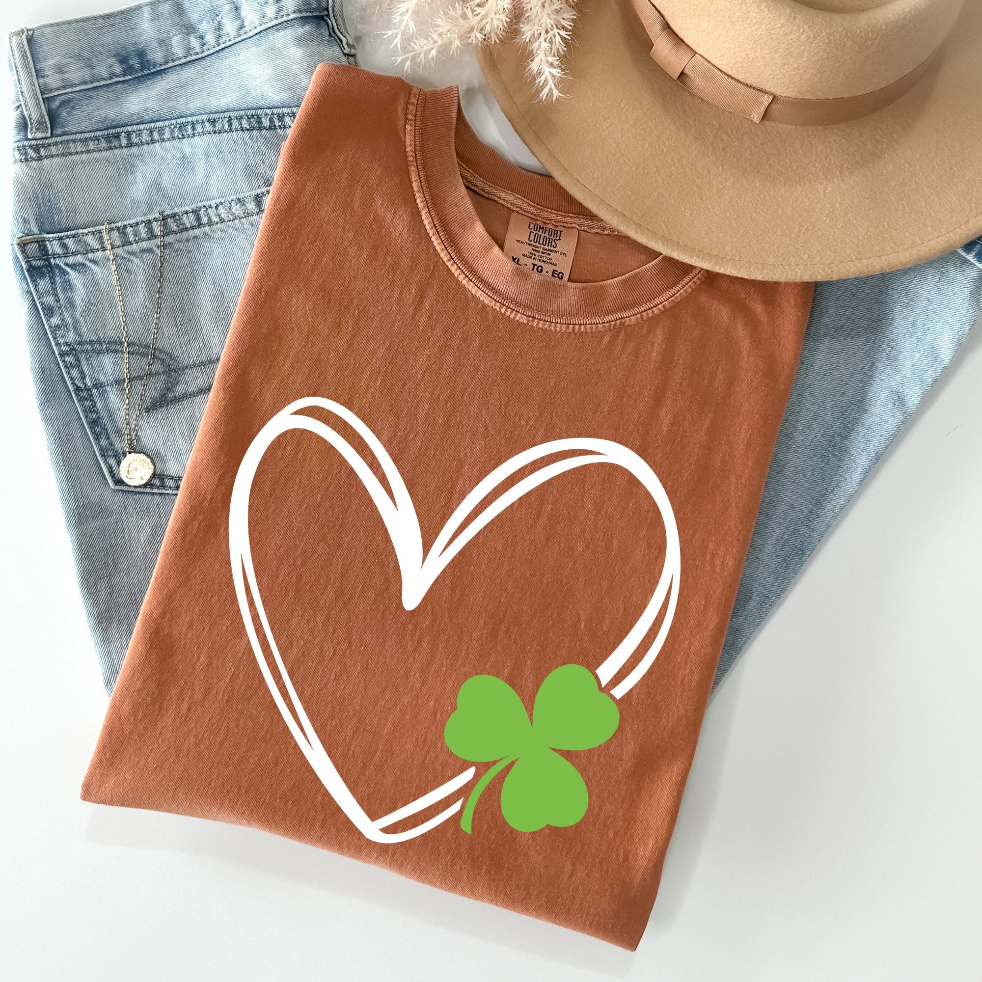 Double Heart With Shamrock St Patrick's Day Limited Edition Vintage Comfort Colors Tee