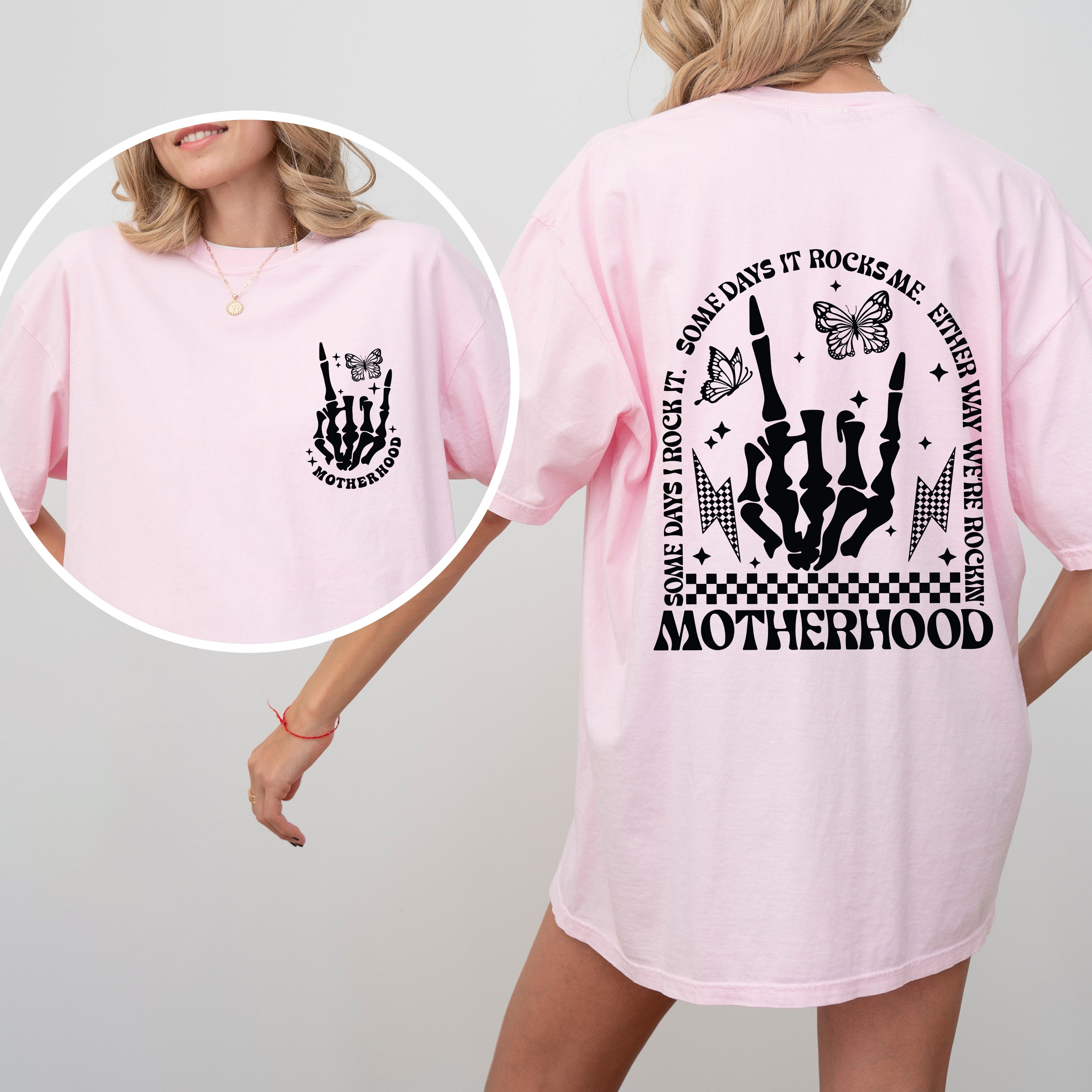 Motherhood Rocks Skeleton Mother's Day Vintage Graphic Edition For Moms Beautiful Classic Everyday Comfort Colors Tee