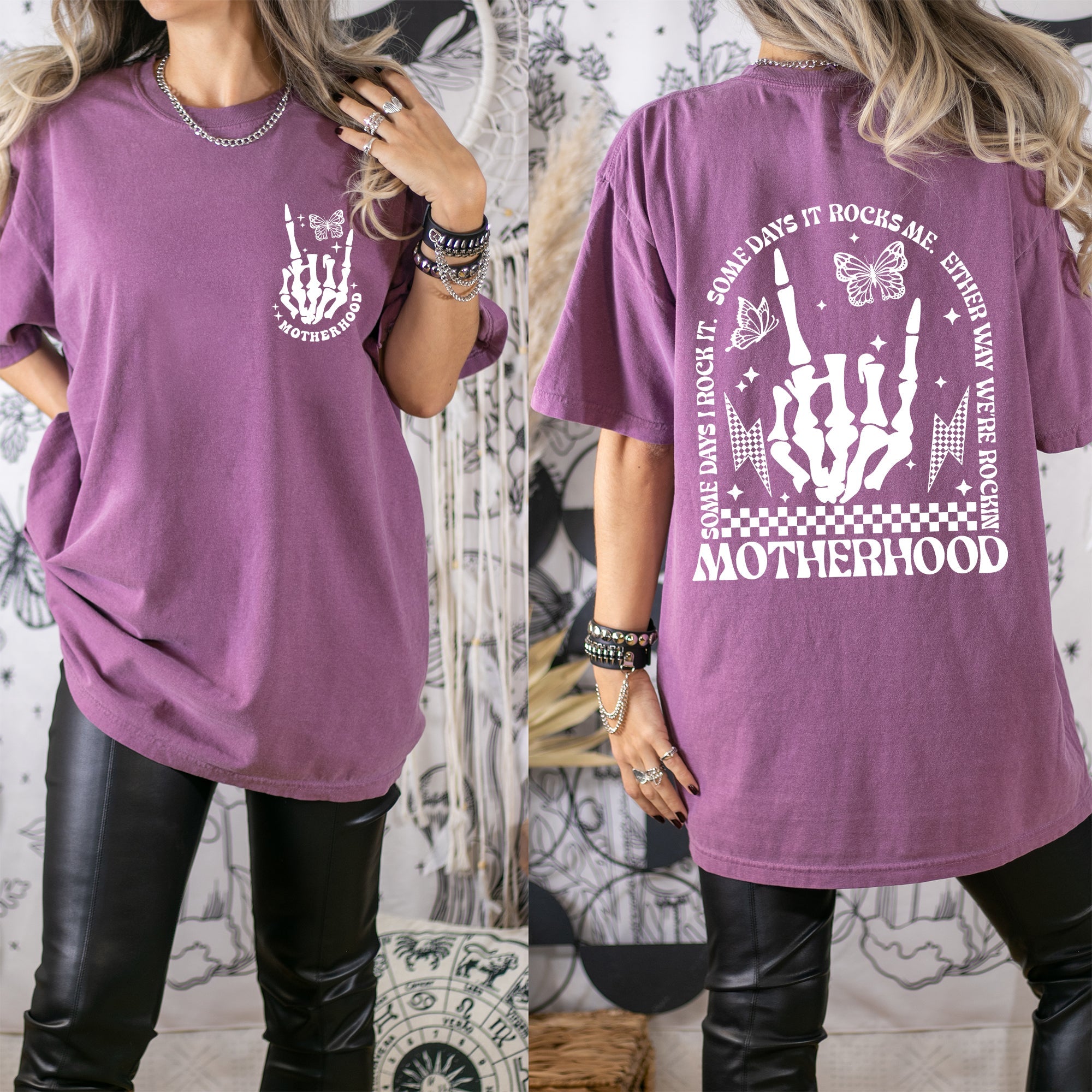 Motherhood Rocks Skeleton Mother's Day Vintage Graphic Edition For Moms Beautiful Classic Everyday Comfort Colors Tee