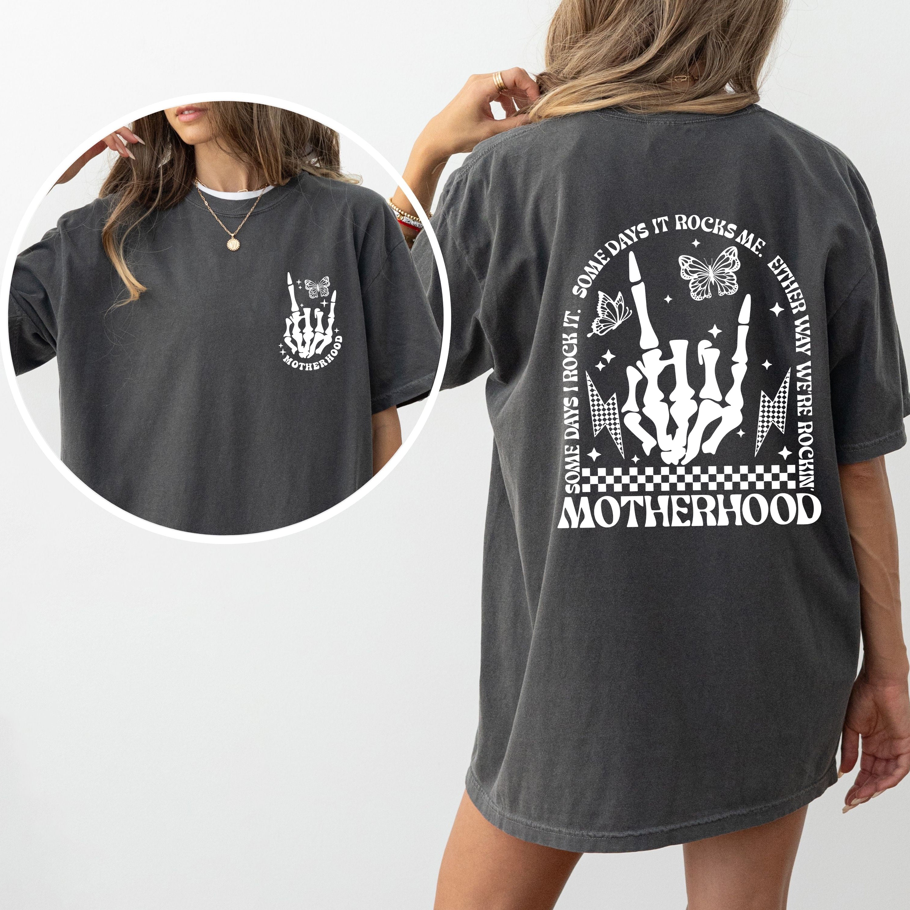 Motherhood Rocks Skeleton Mother's Day Vintage Graphic Edition For Moms Beautiful Classic Everyday Comfort Colors Tee