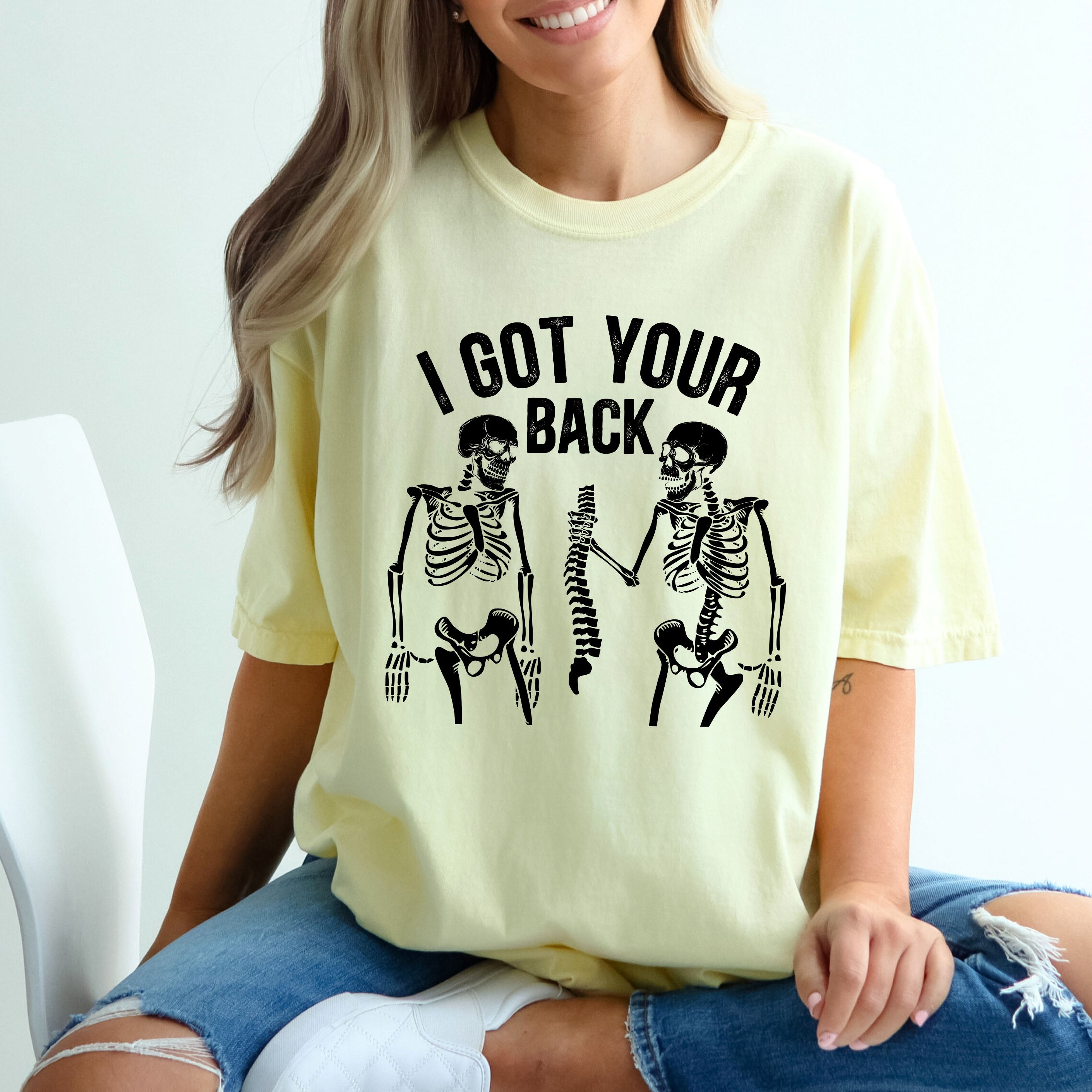 I Got Your Back Skeleton Retro Vintage Bold Graphic Skull Illustration Comfort Colors Tee