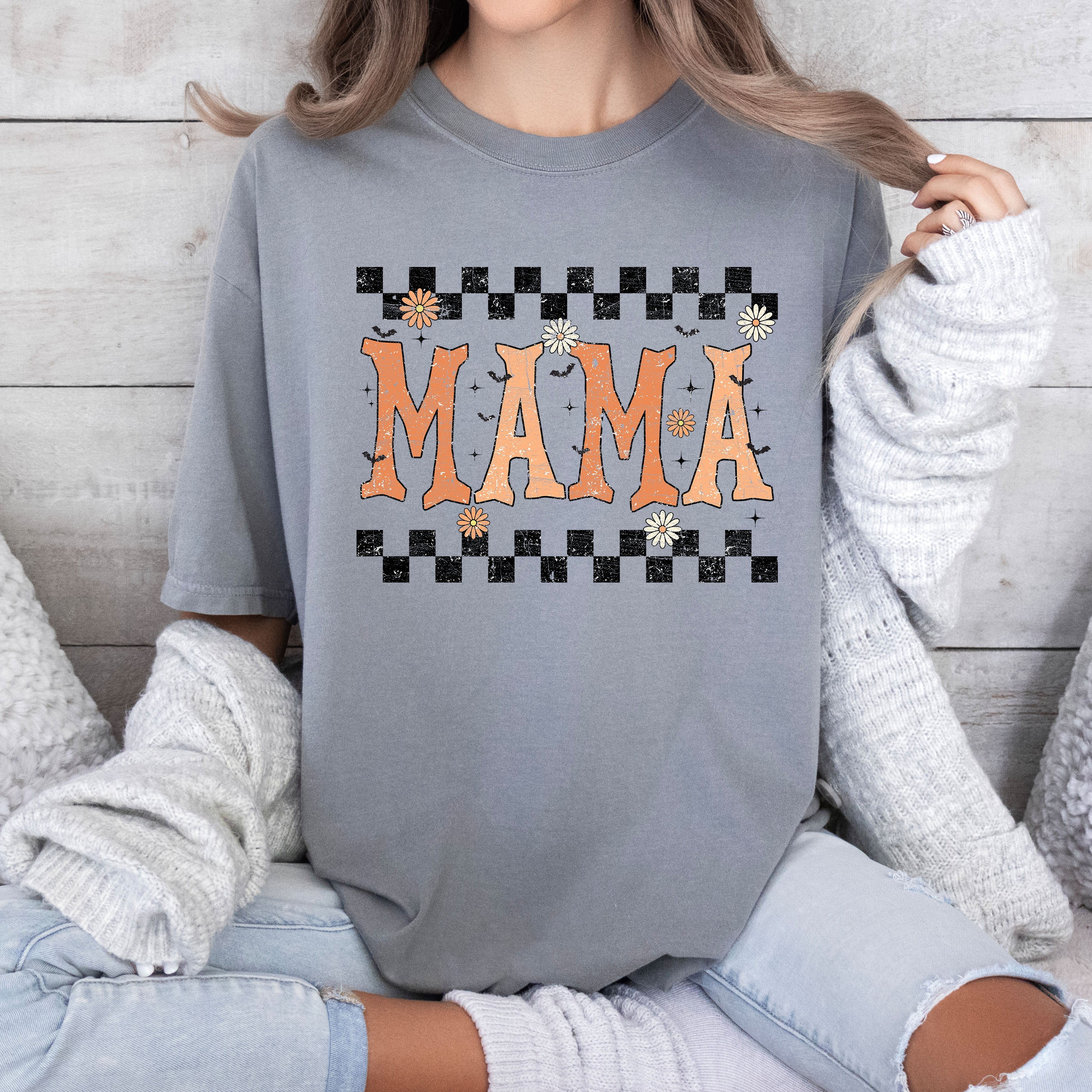 Mama Checkered Retro Vintage Bold Graphic Statement Design For Moms Comfort Colors Tee